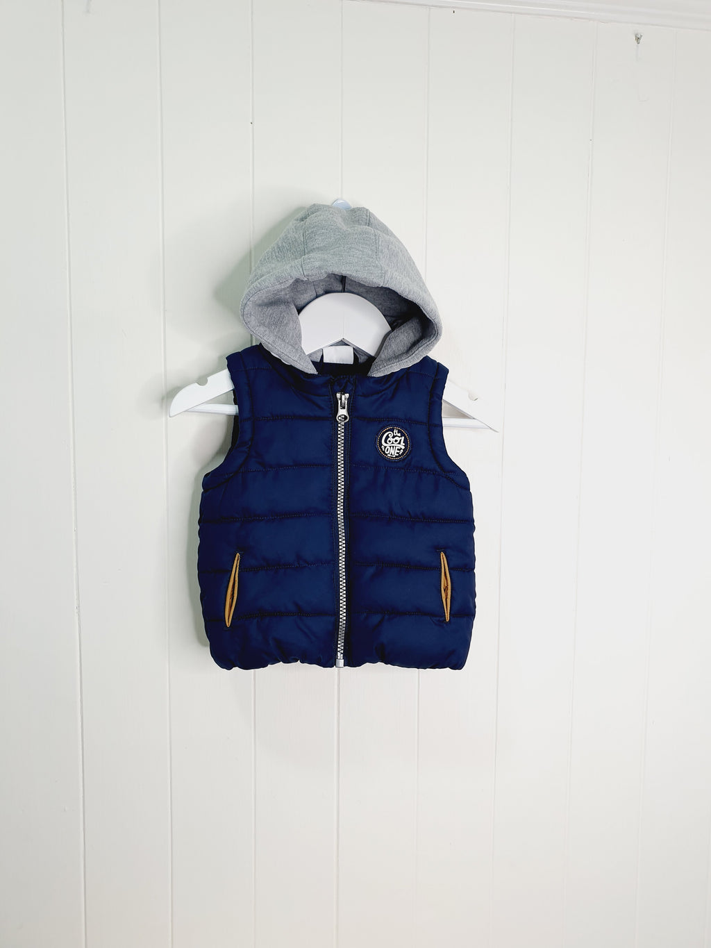 F&F navy hooded body warmer/gilet up to 3 months