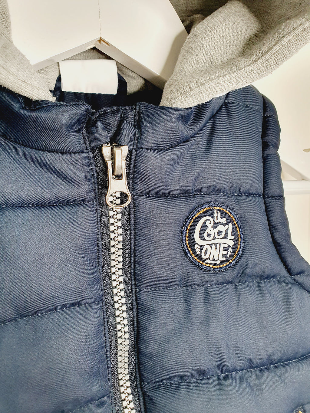 F&F navy hooded body warmer/gilet up to 3 months