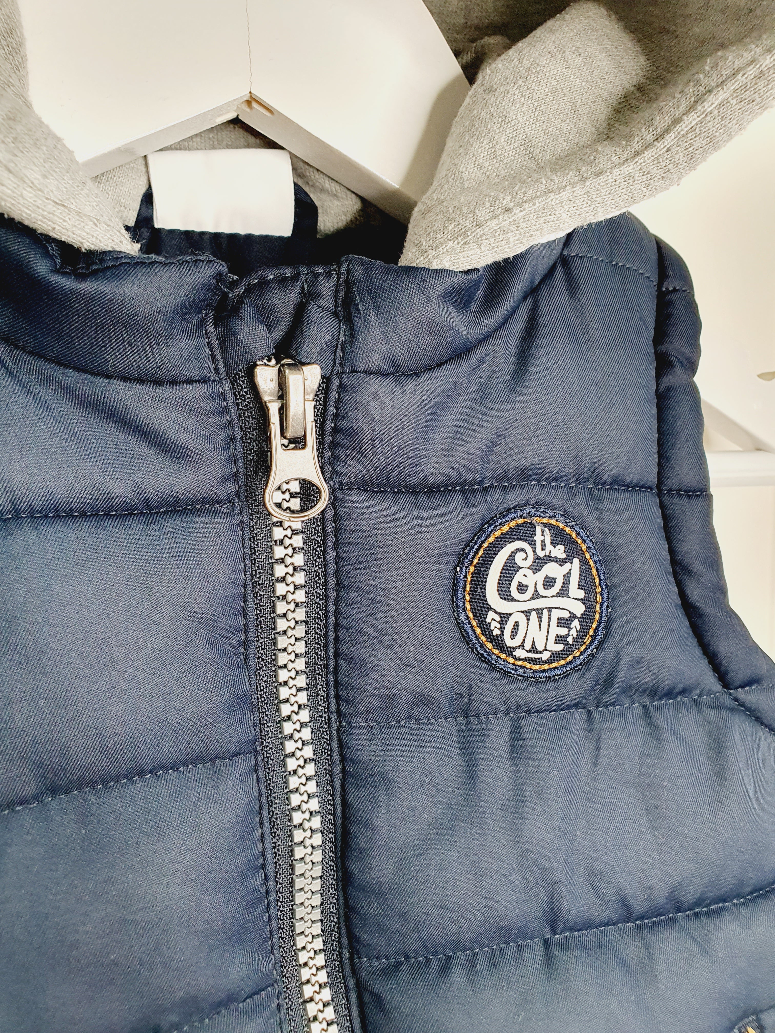 F&F navy hooded body warmer/gilet up to 3 months