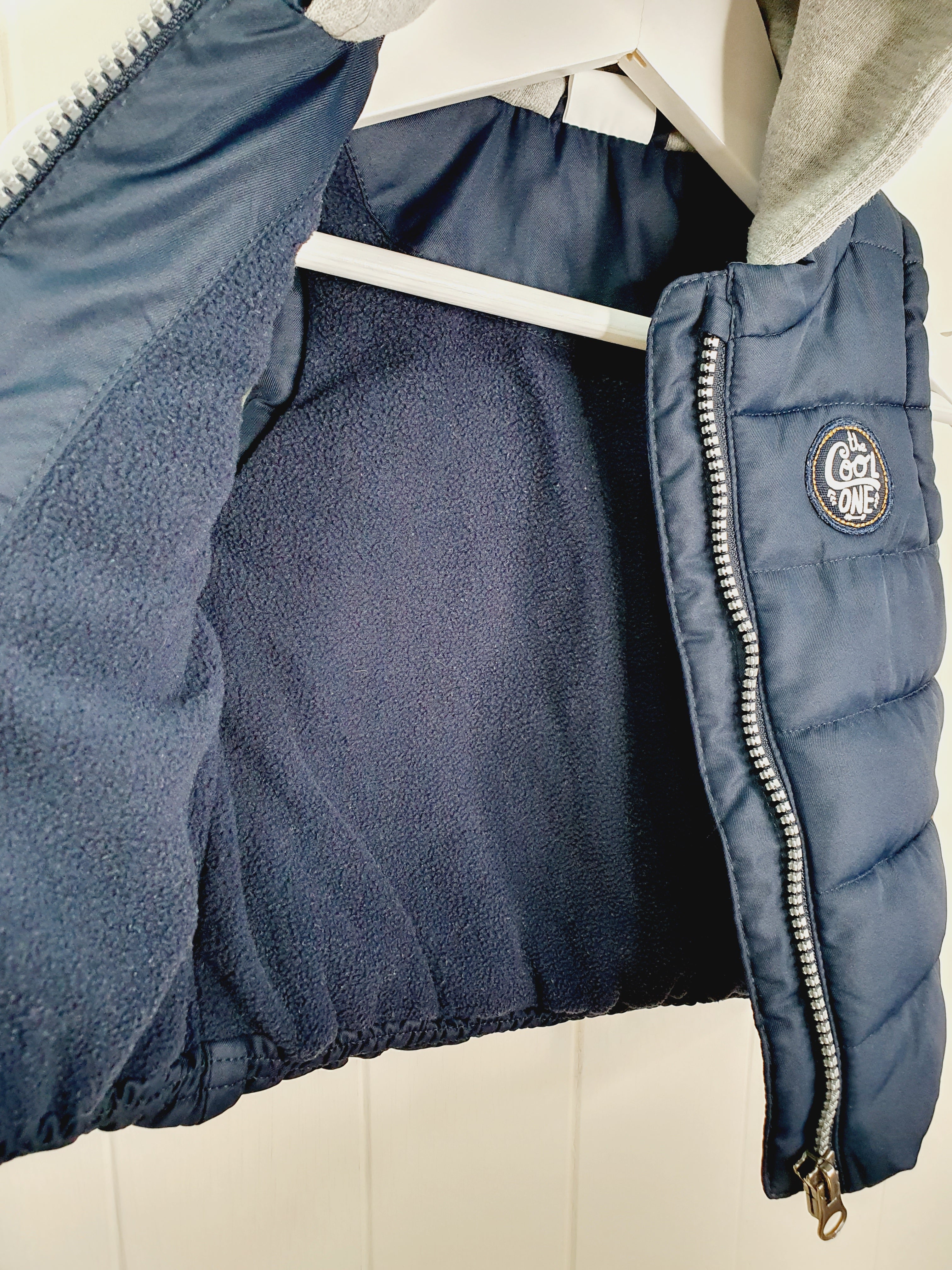 F&F navy hooded body warmer/gilet up to 3 months