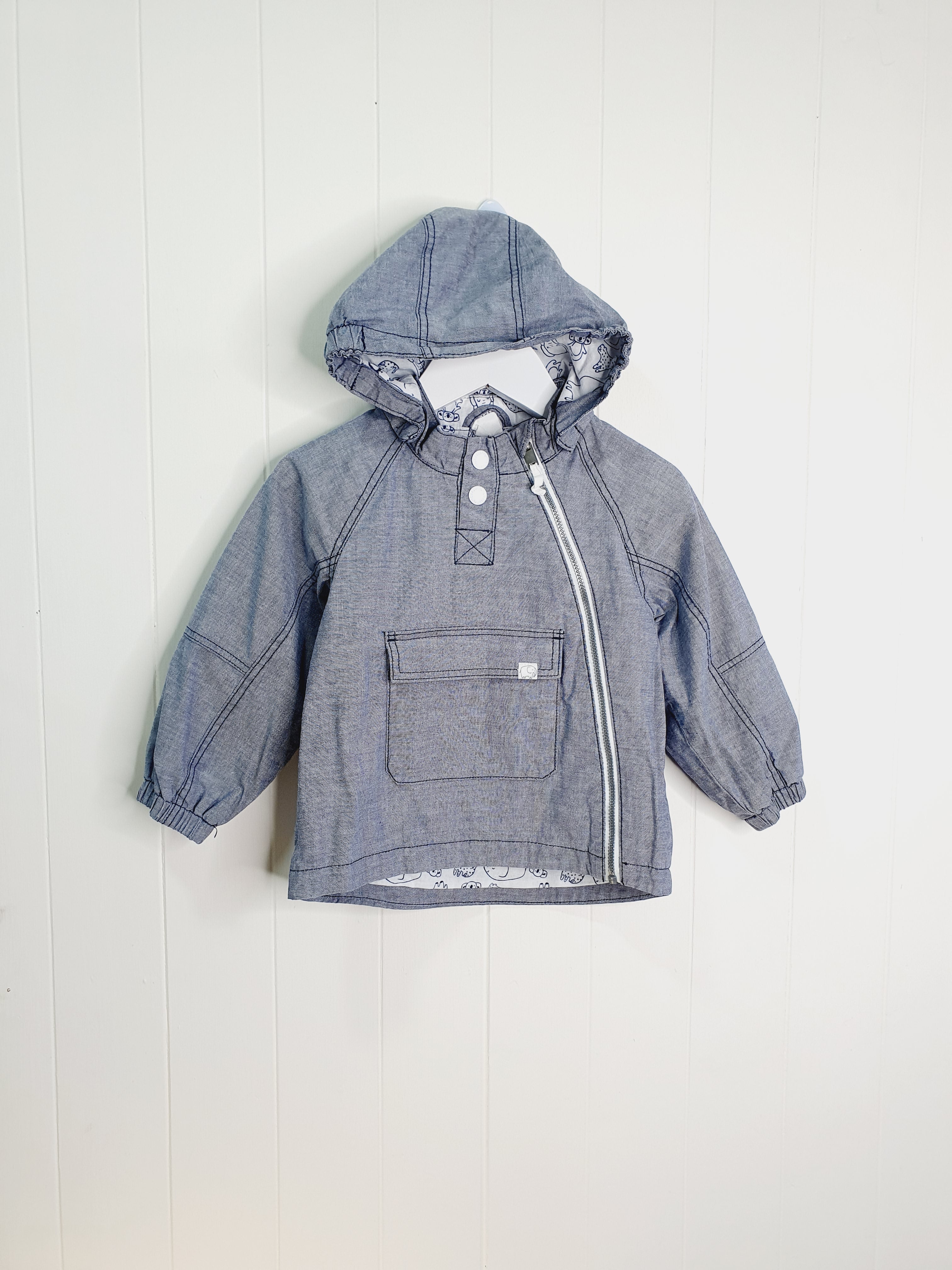 H&M denim look zip up lightweight jacket 12-18 months