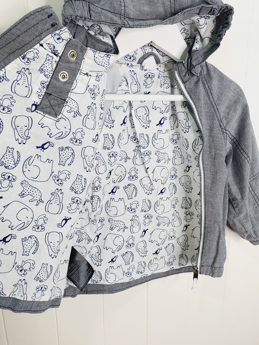 H&M denim look zip up lightweight jacket 12-18 months