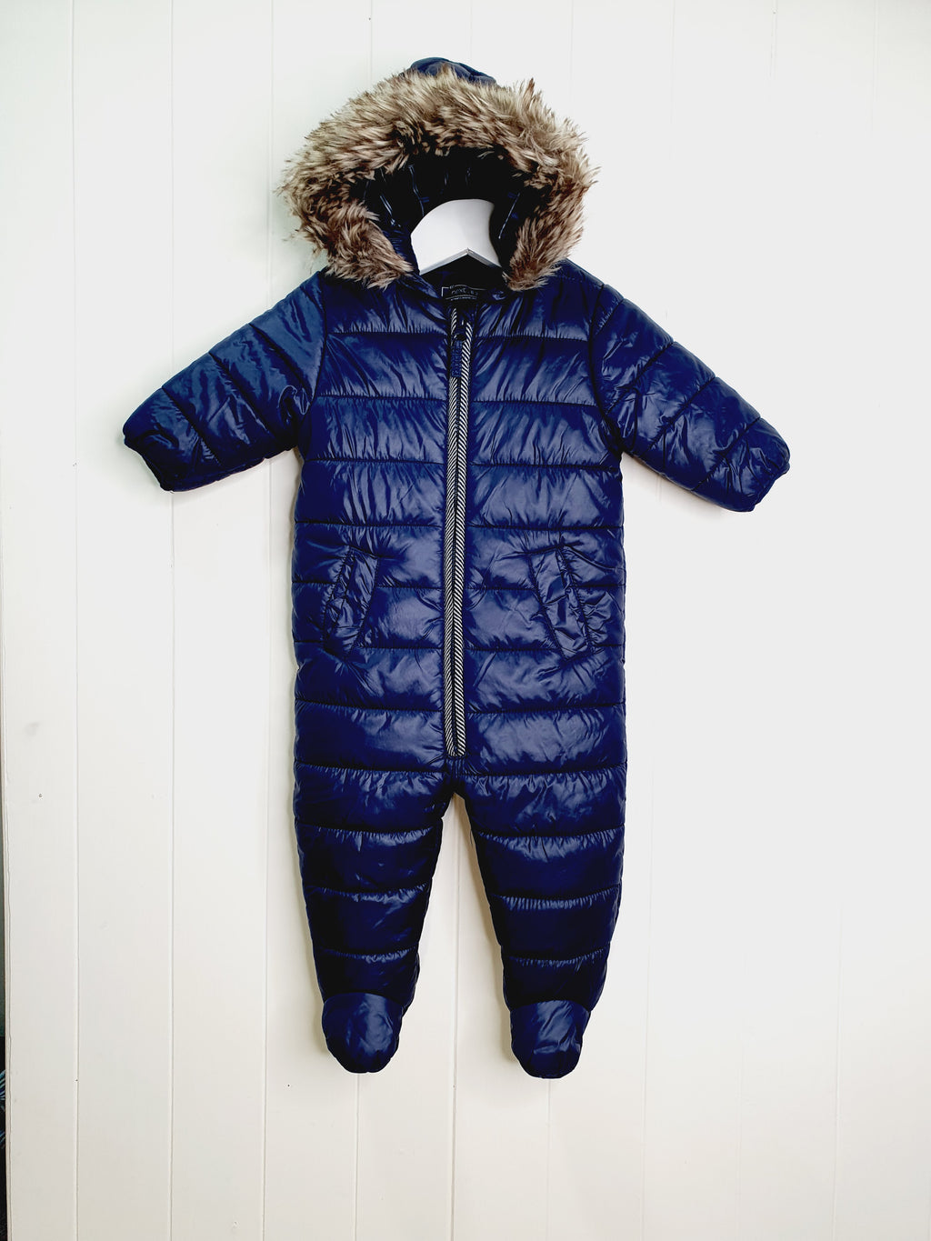Next navy hooded boys pramsuit 6-9 months