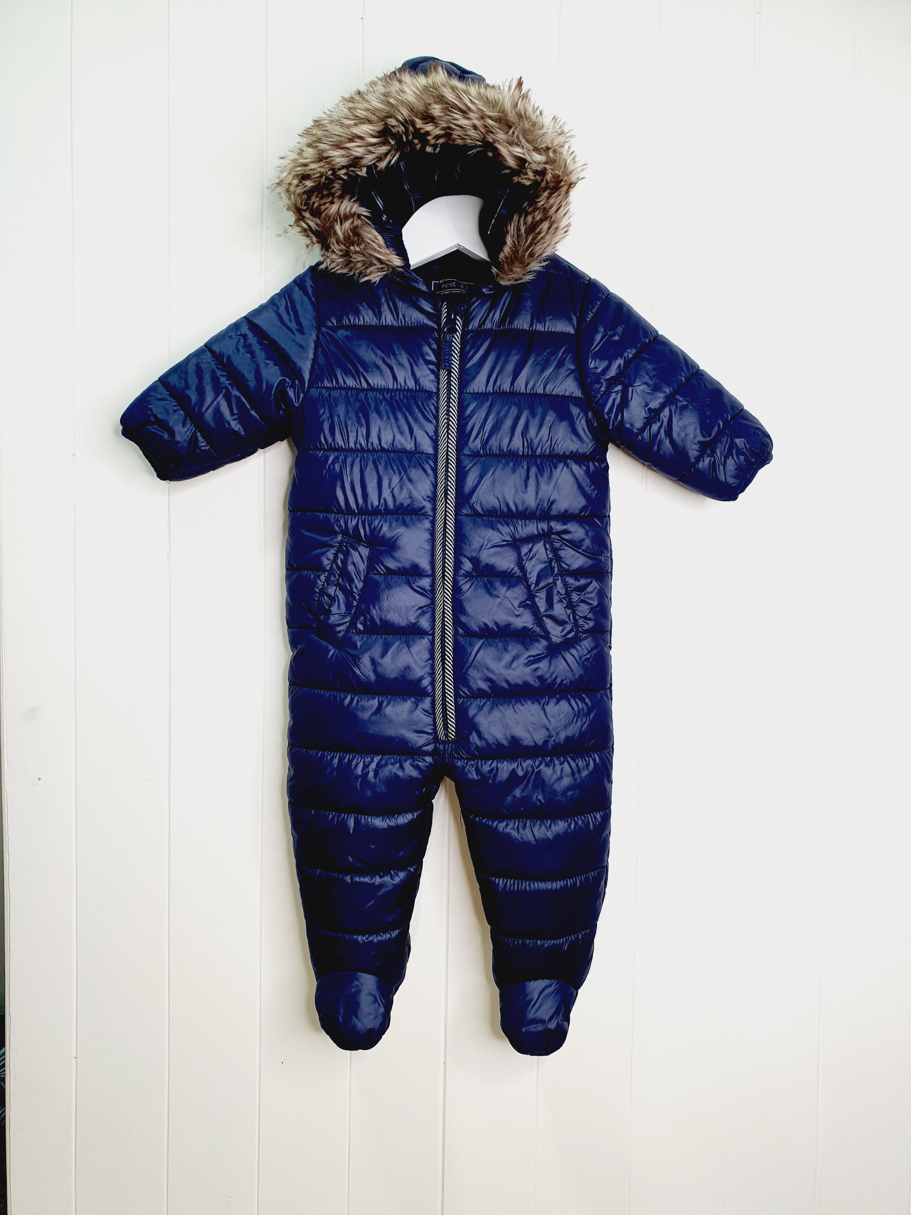 Next navy hooded boys pramsuit 6-9 months