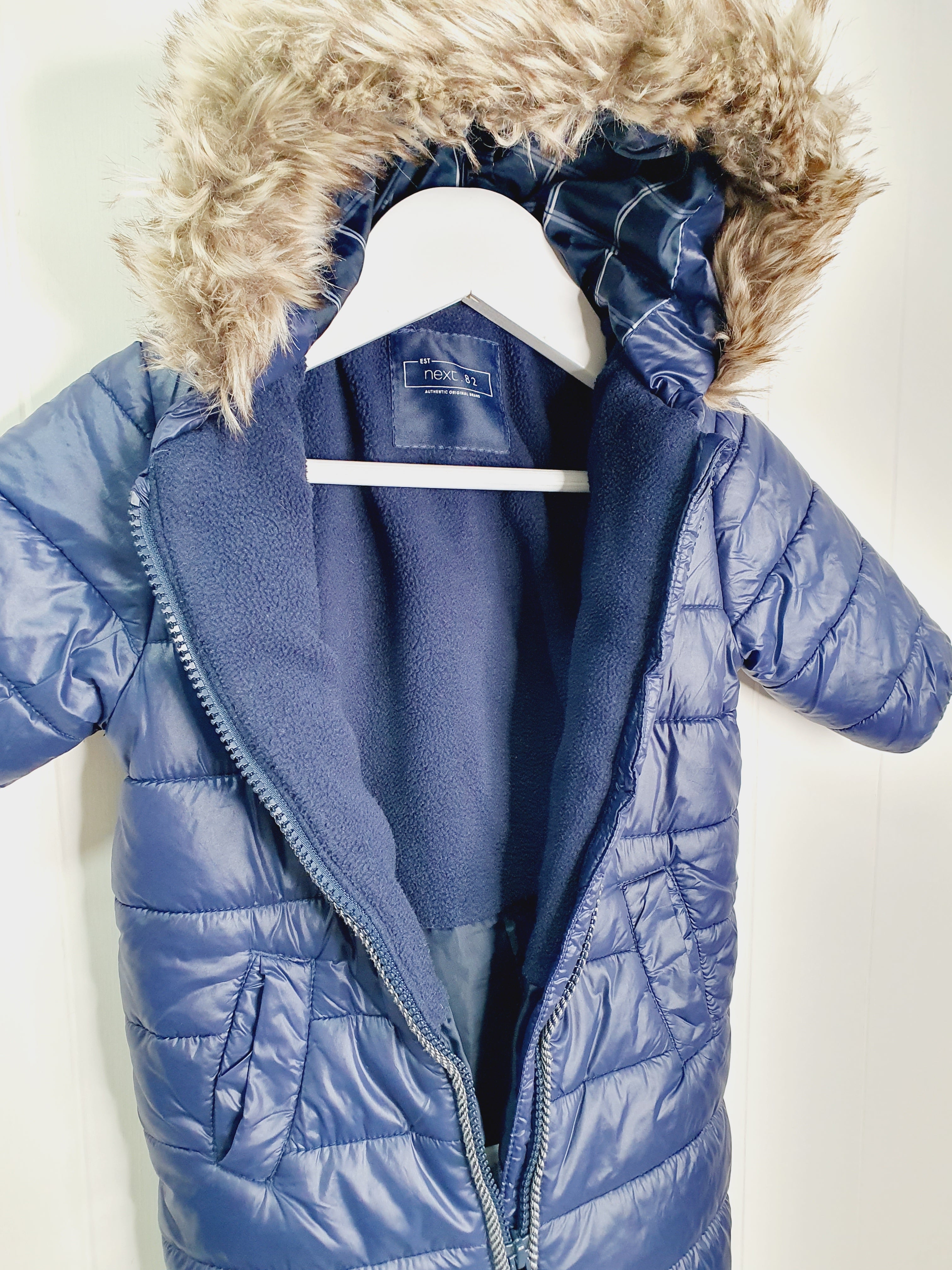 Next navy hooded boys pramsuit 6-9 months