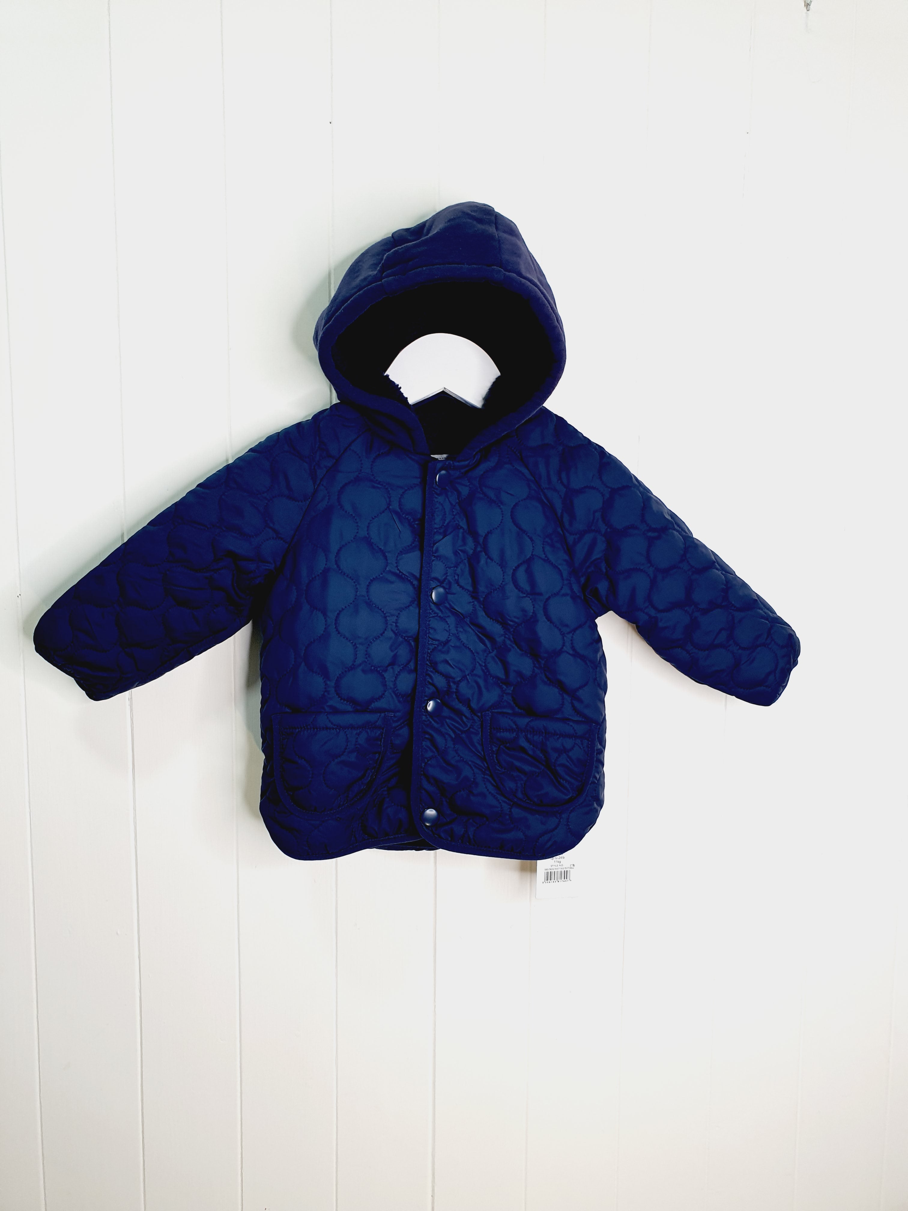 George quilted navy hooded jacket 9-12 months