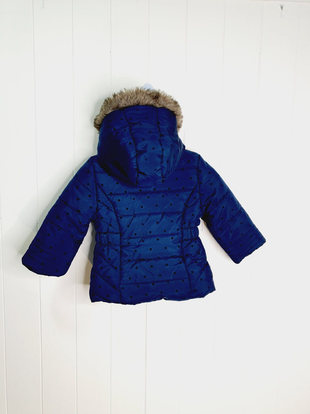 F&F girls navy polkadot coat 3-6 months