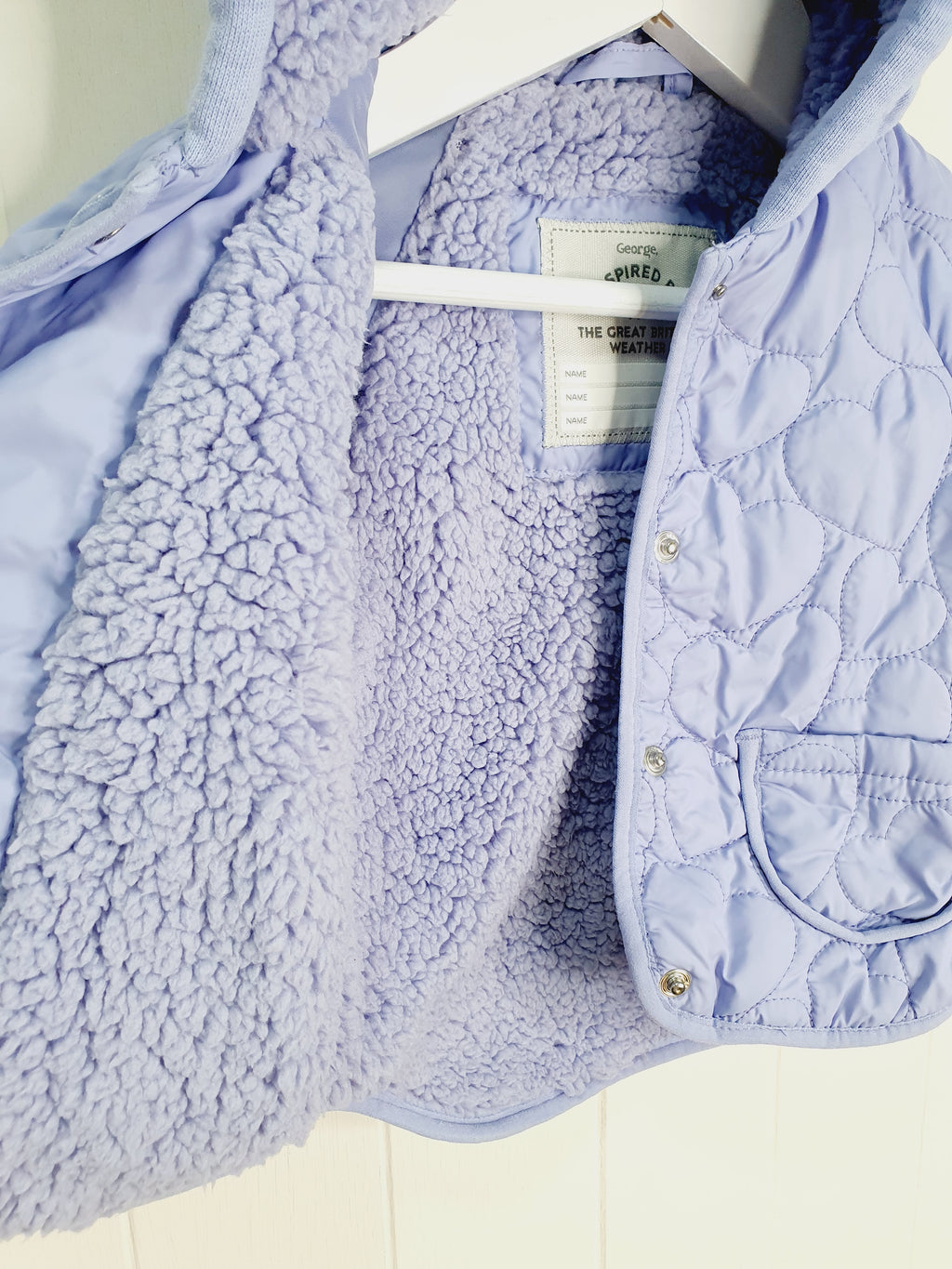George girls lilac quilted hooded jacket 0-3 months