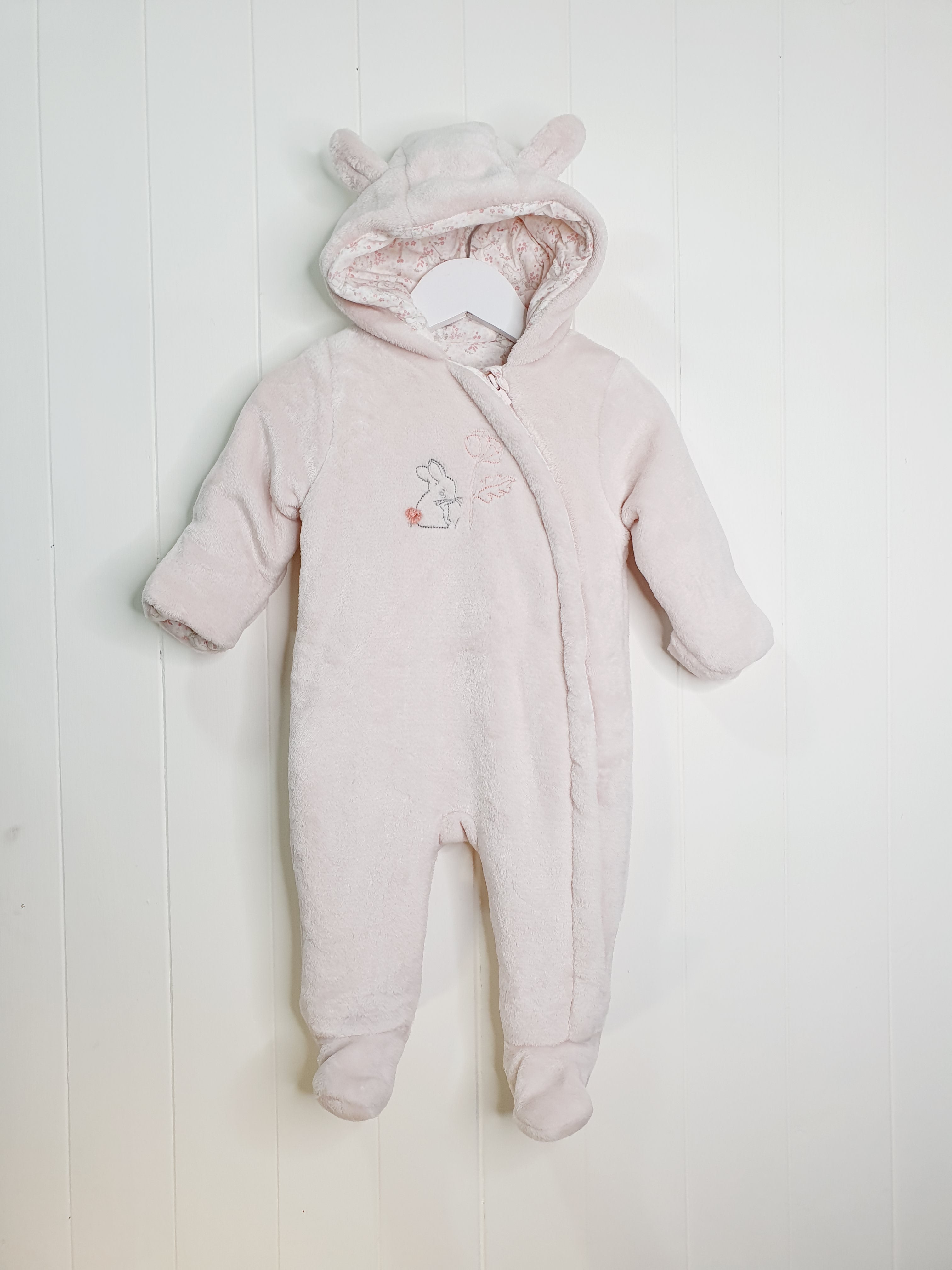 Mothercare fleece hooded pramsuit 3-6 months