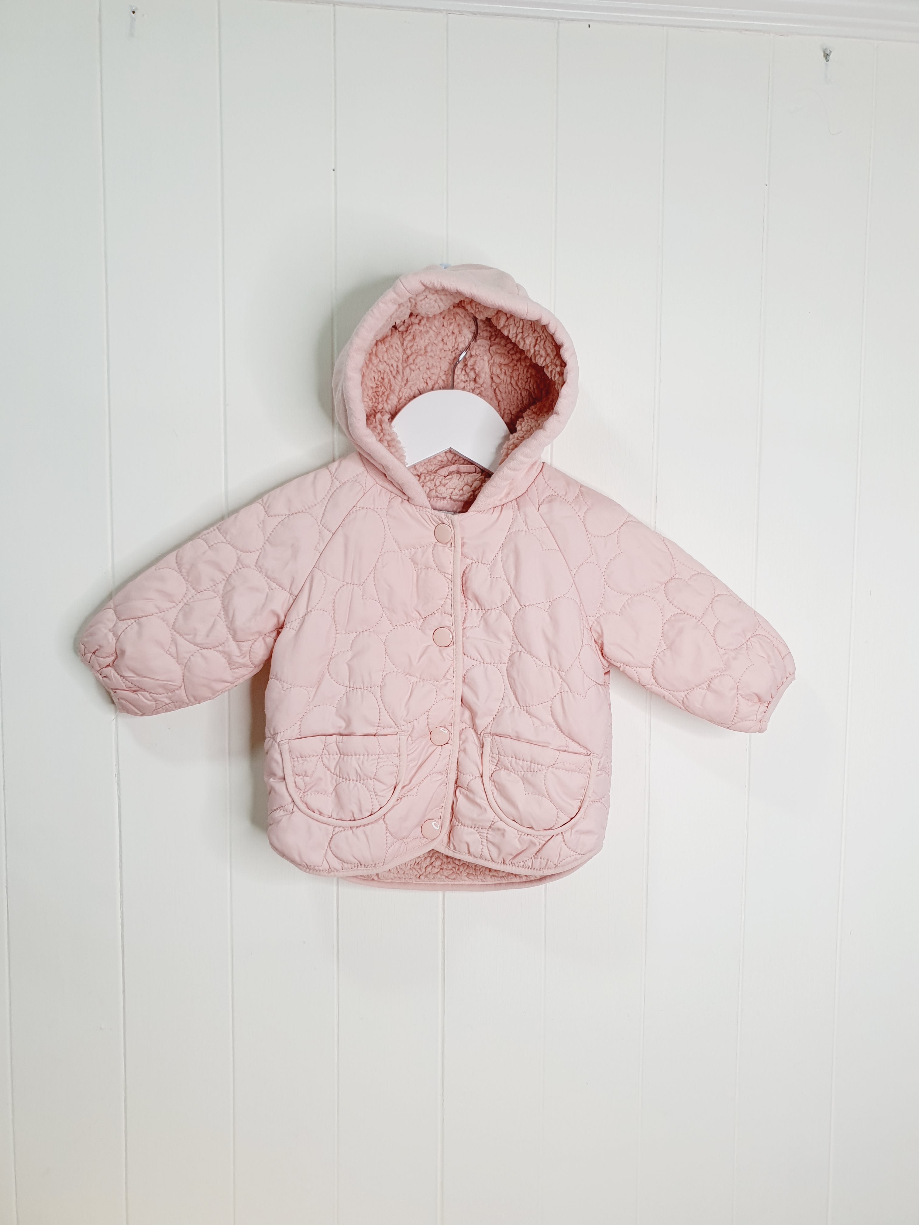 George quilted pink hooded jacket 3-6 months
