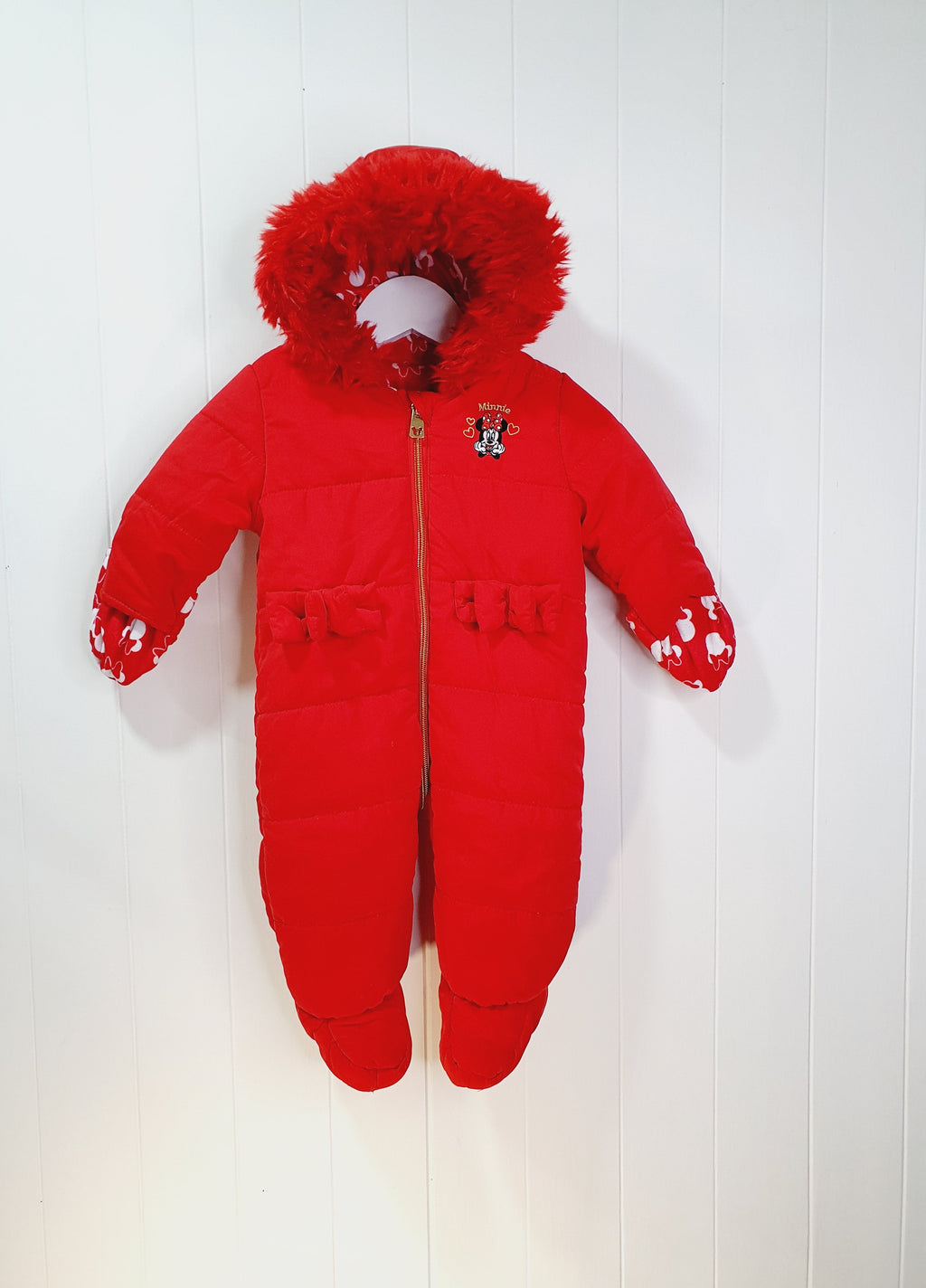 Minnie Mouse red hooded pramsuit 3-6 months