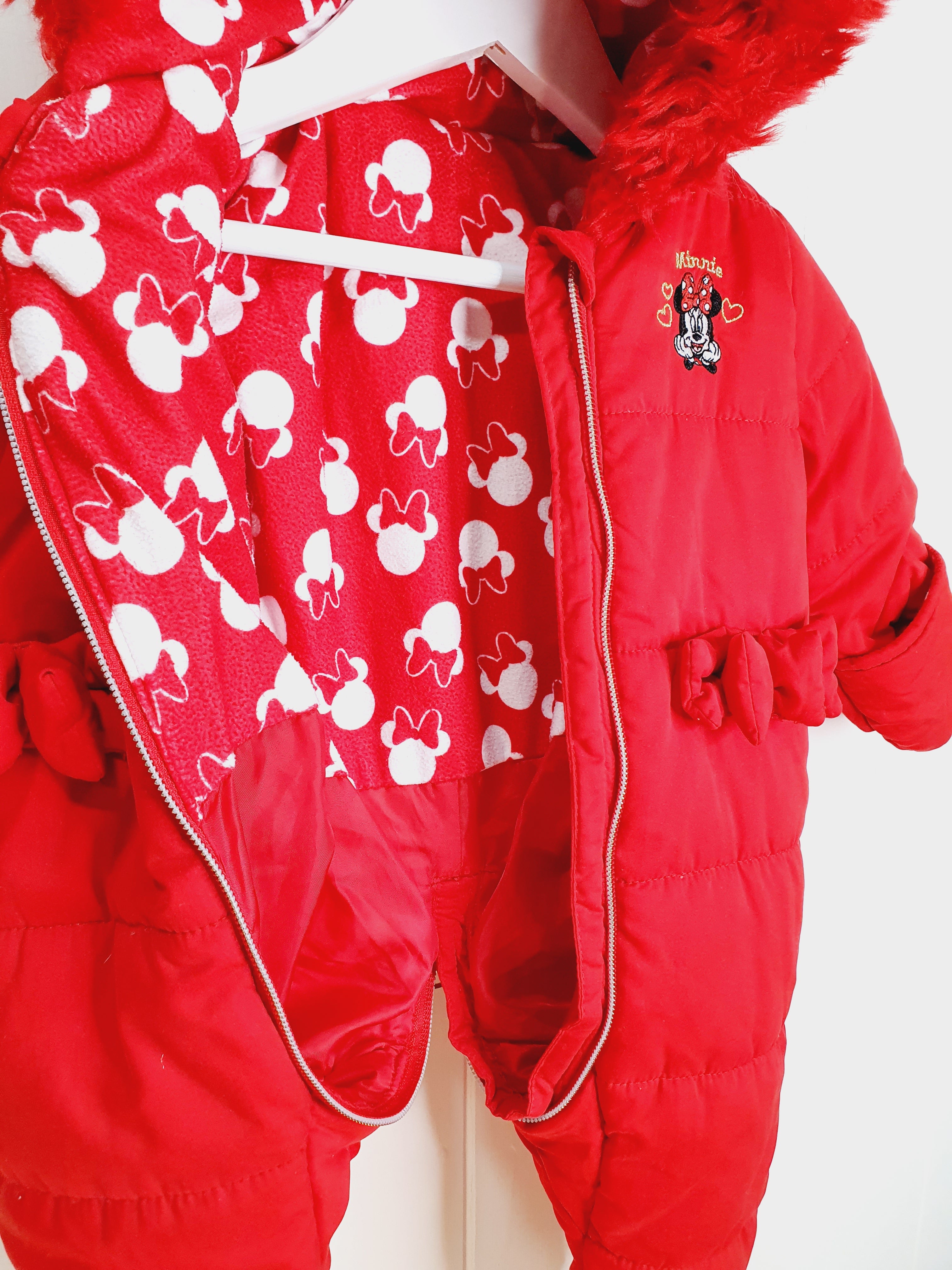 Minnie Mouse red hooded pramsuit 3-6 months
