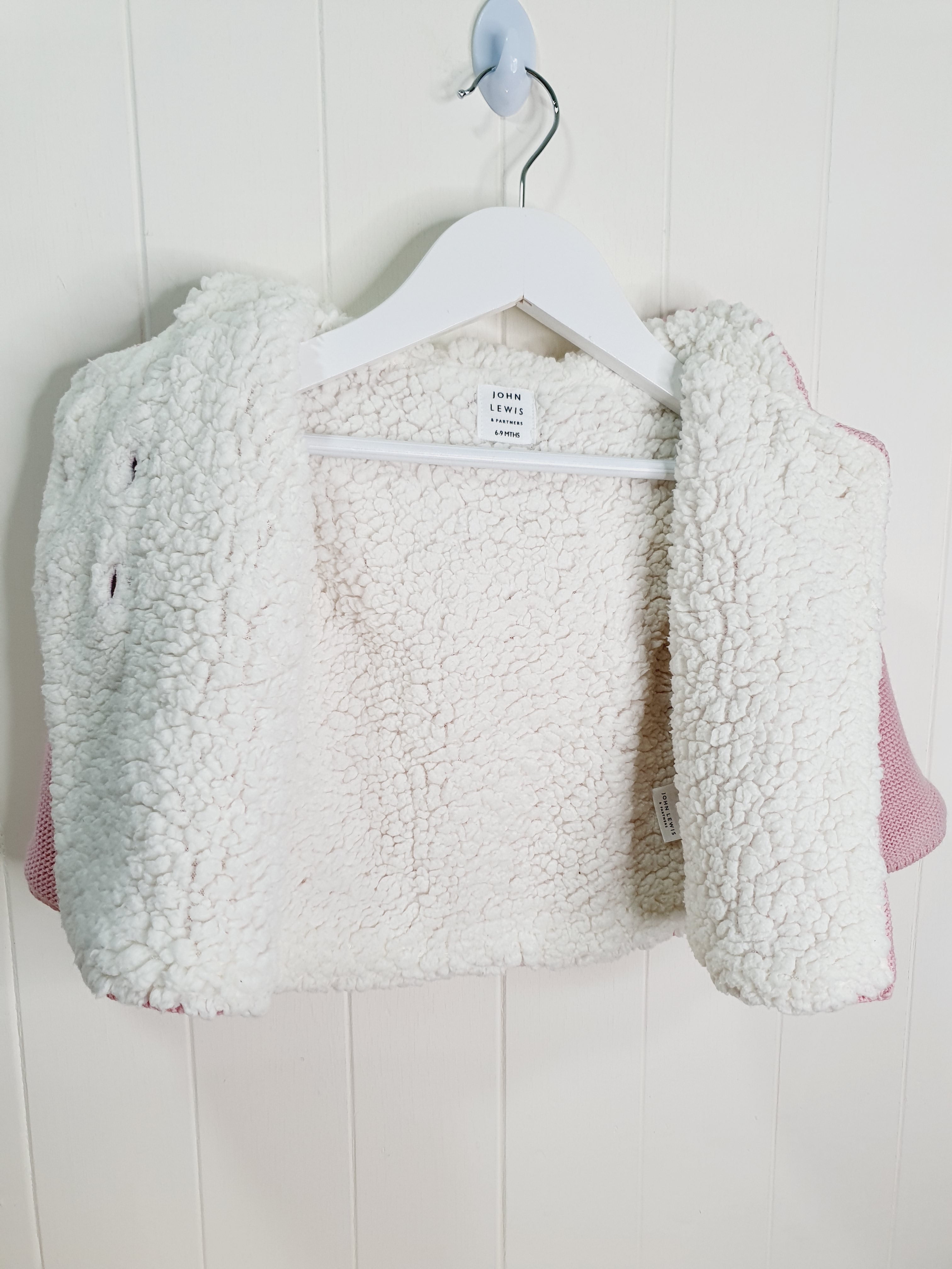John Lewis girls knit and fleece hooded jacket 6-9 months