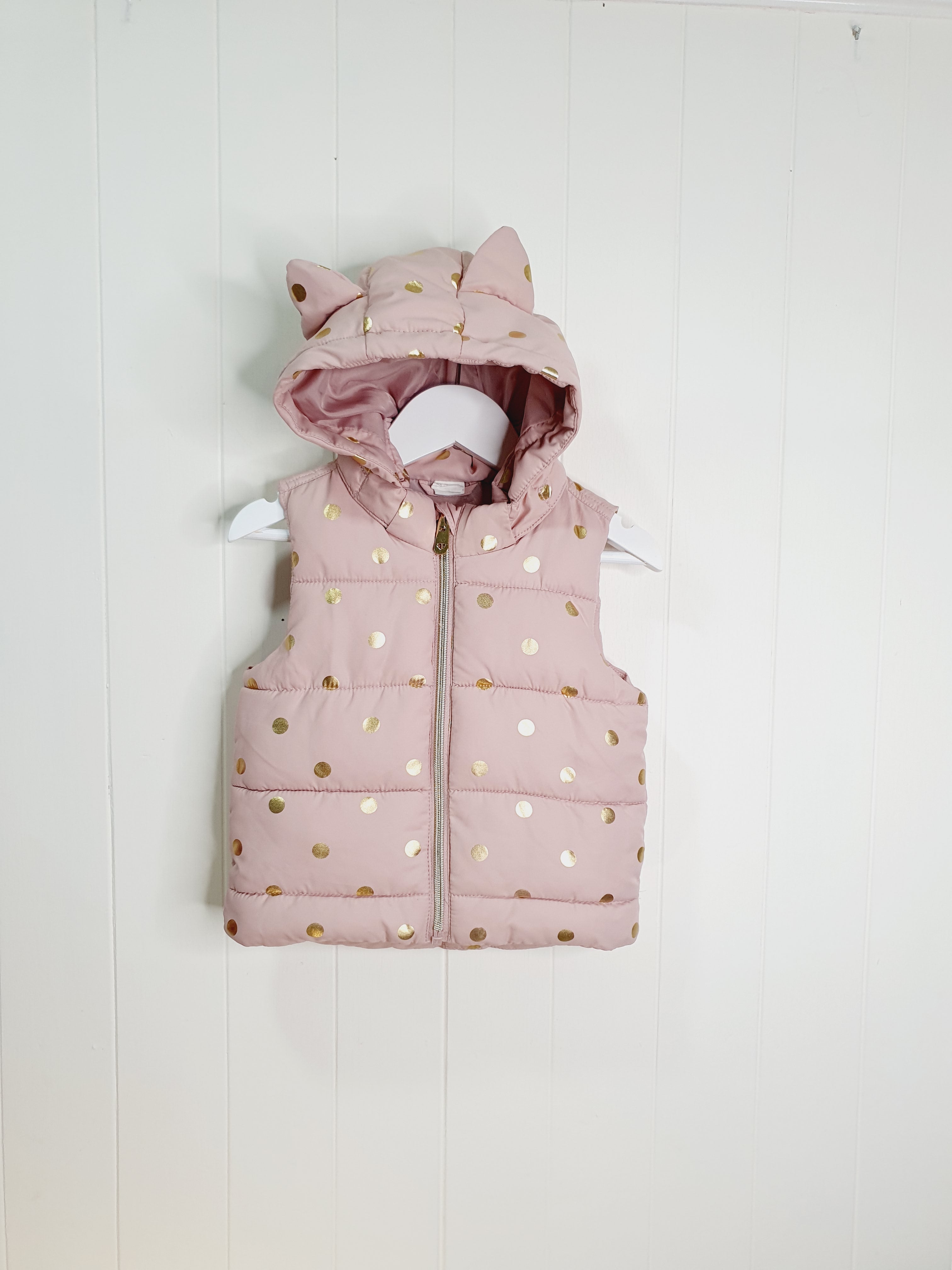 H&M pink and gold polkadot padded body warmer/gilet 9-12 months