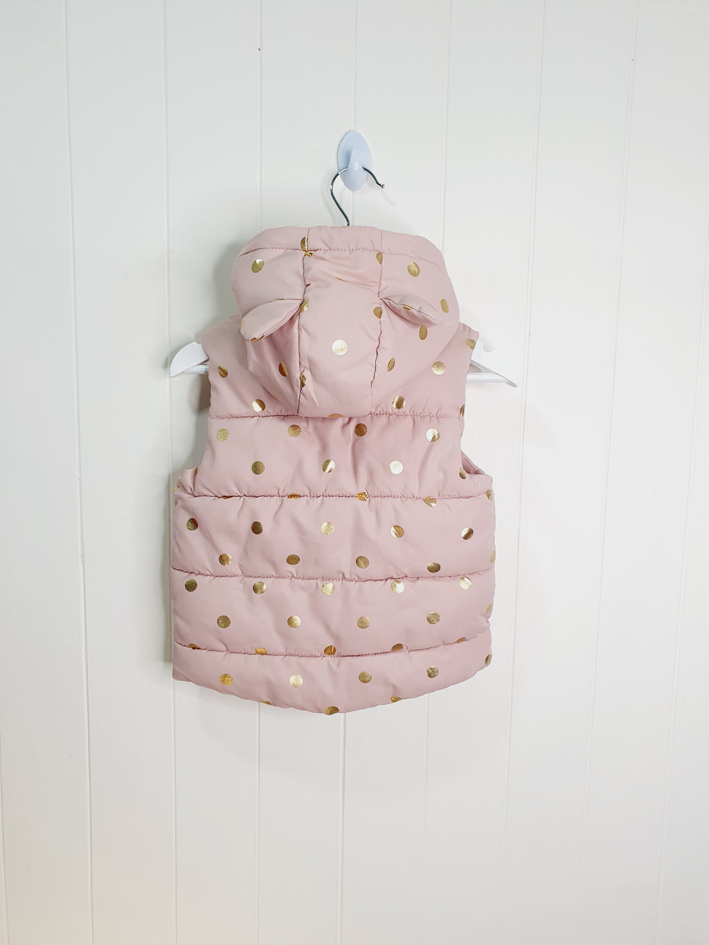 H&M pink and gold polkadot padded body warmer/gilet 9-12 months
