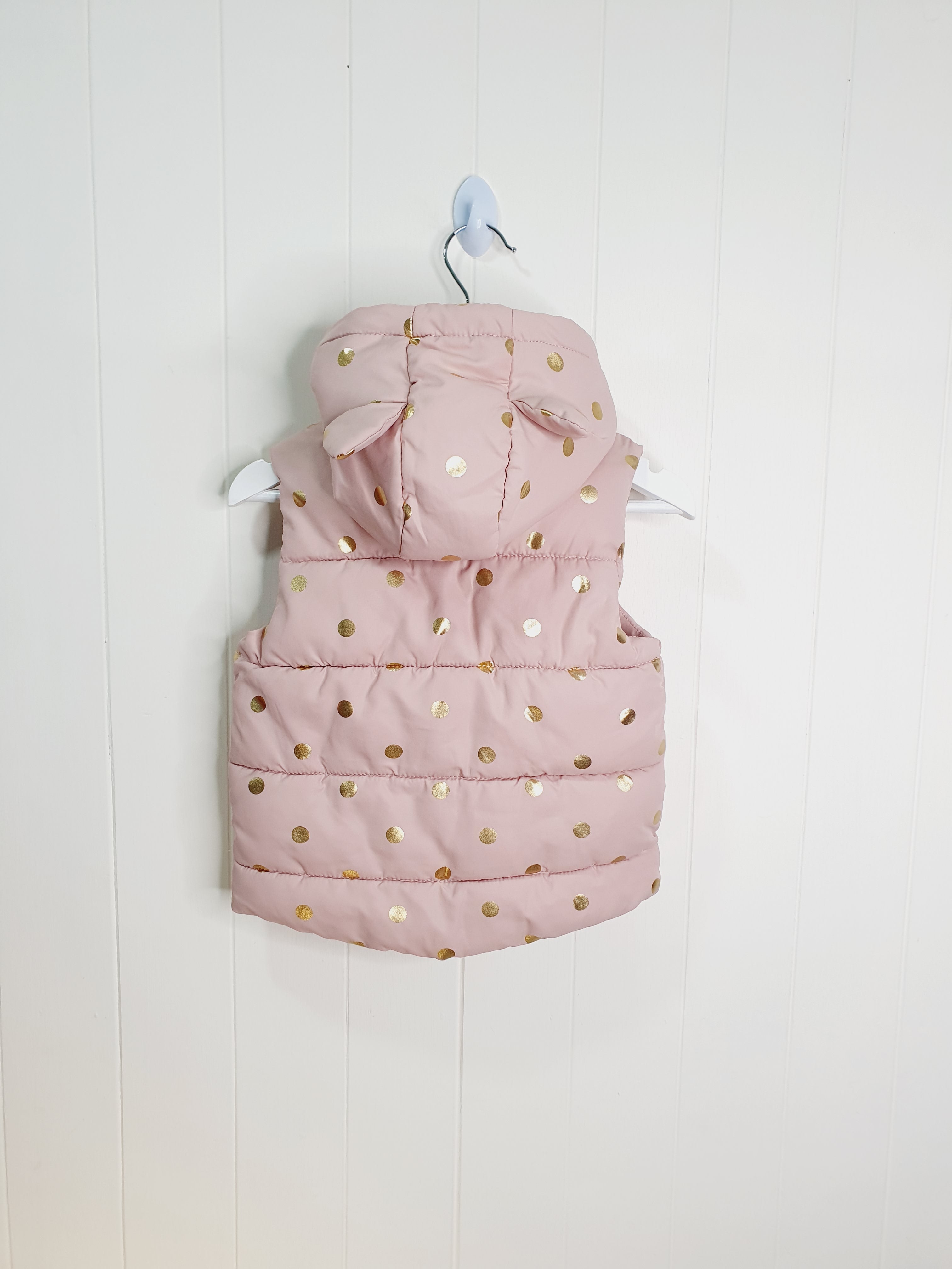H&M pink and gold polkadot padded body warmer/gilet 9-12 months