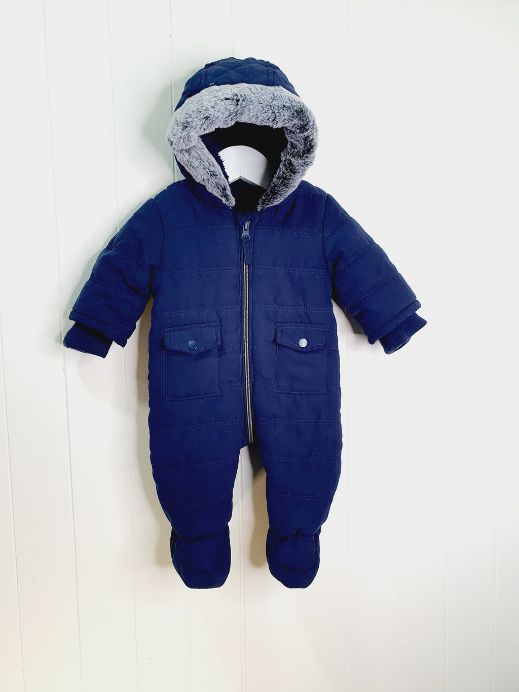 George hooded navy zip up pramsuit 0-3 months