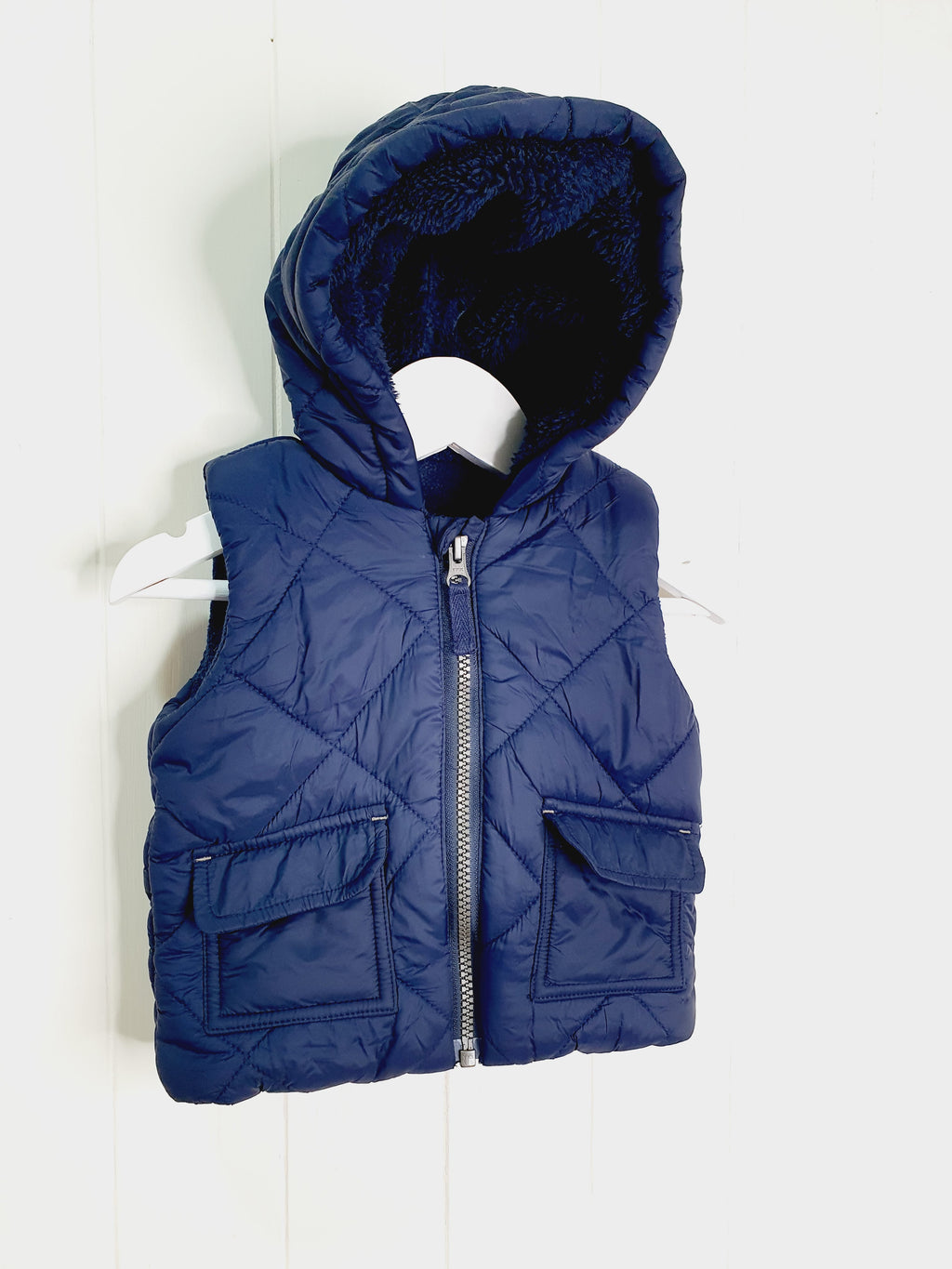 George boys navy hooded body warmer/gilet 3-6 months