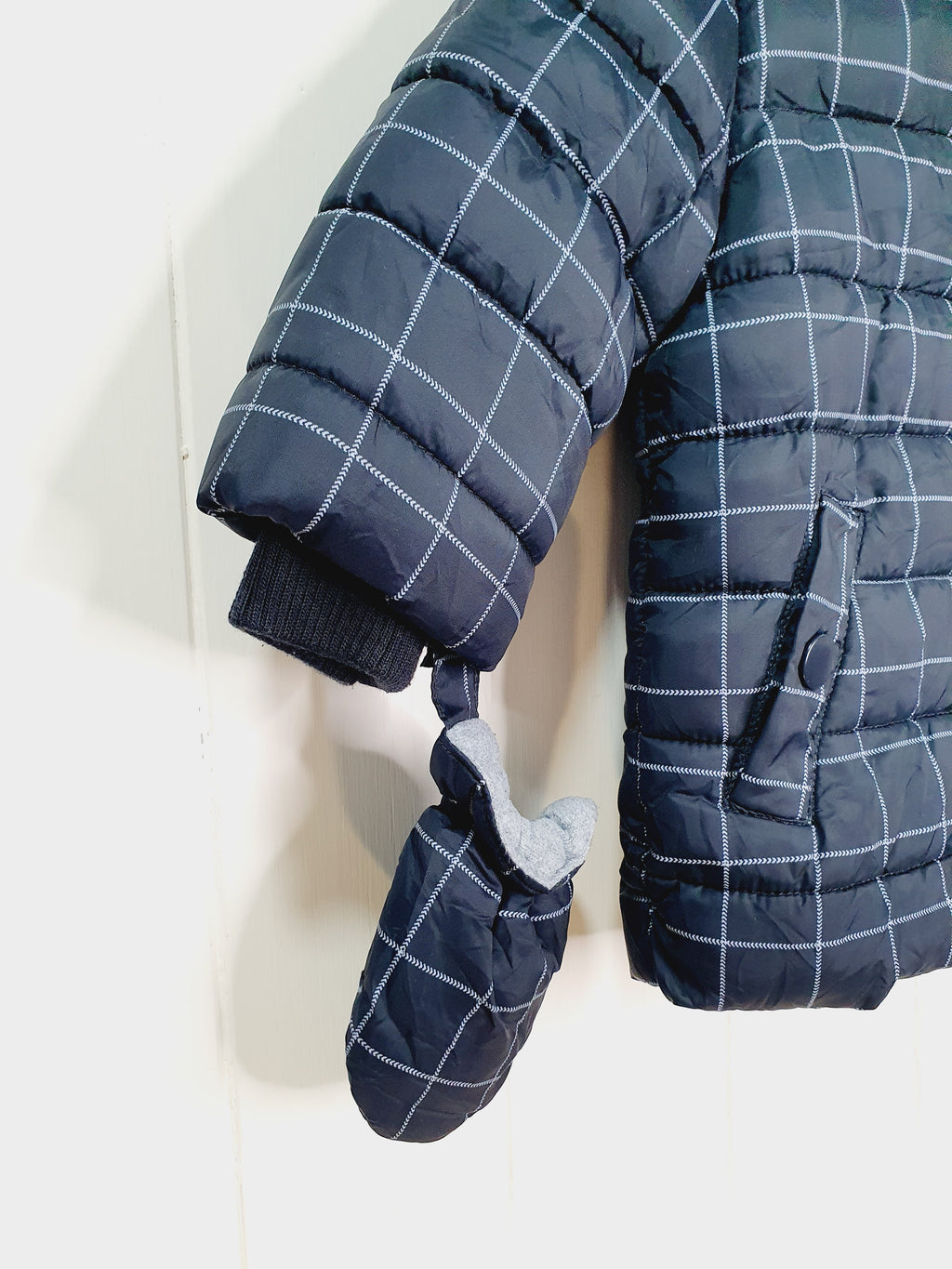 George checkered hooded jacket with mitts 3-6 months