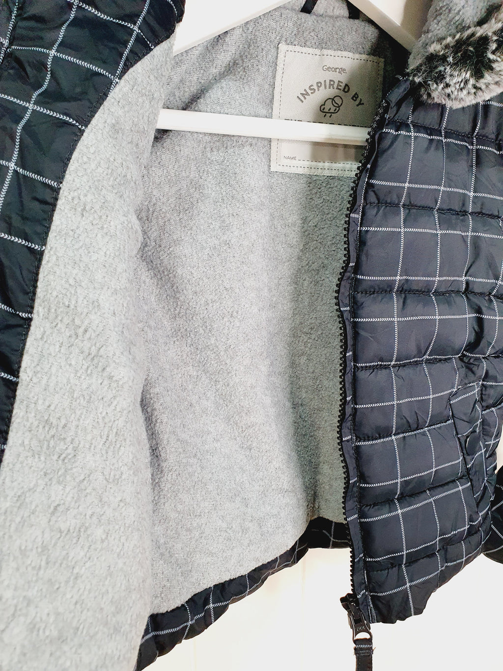 George checkered hooded jacket with mitts 3-6 months