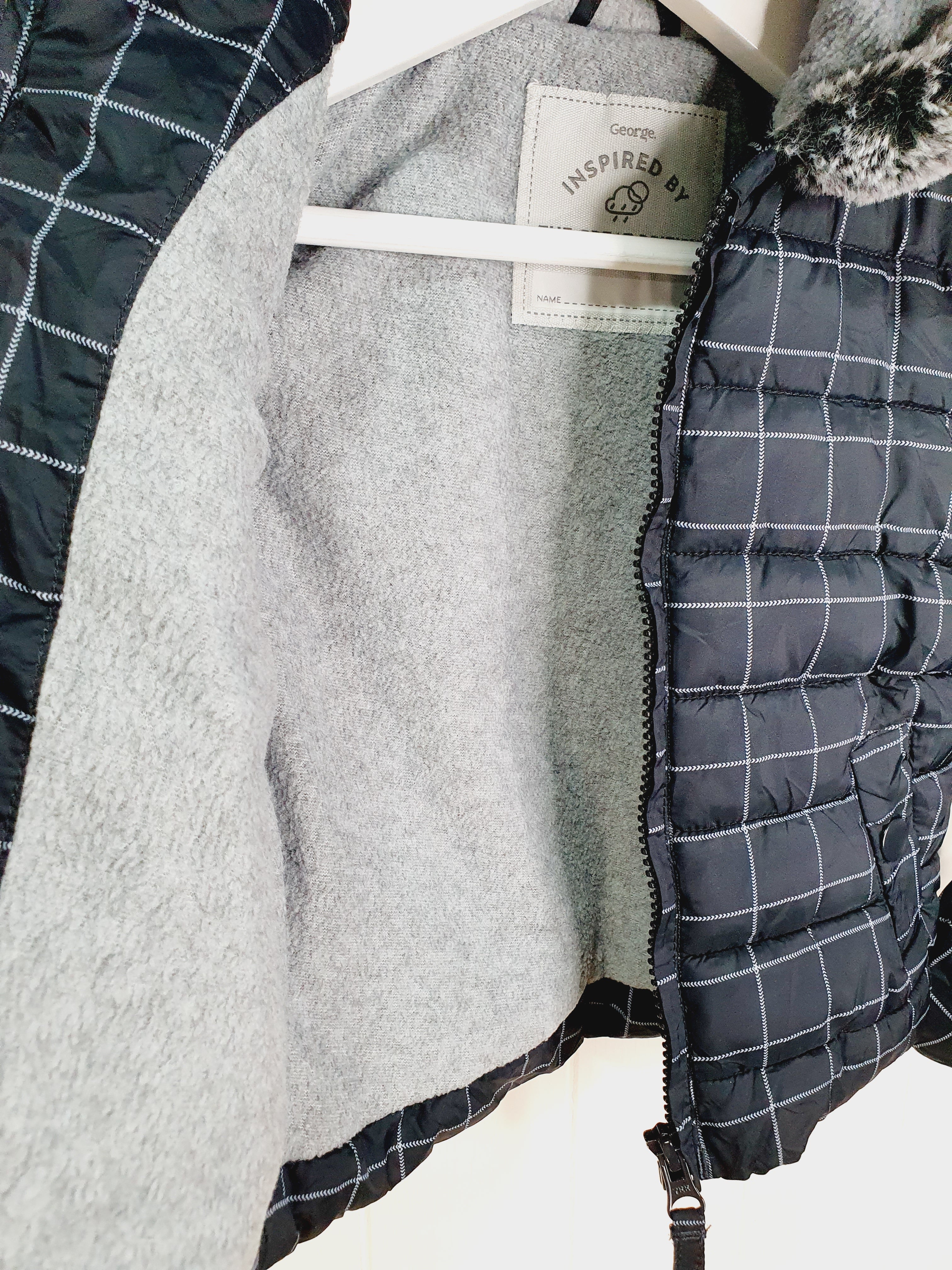 George checkered hooded jacket with mitts 3-6 months