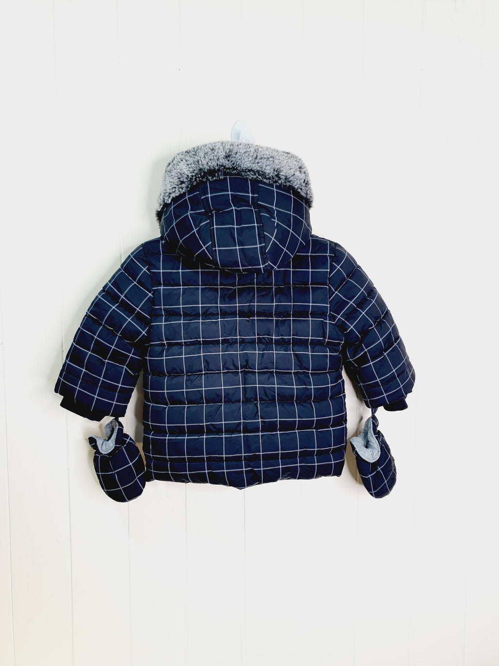 George checkered hooded jacket with mitts 3-6 months