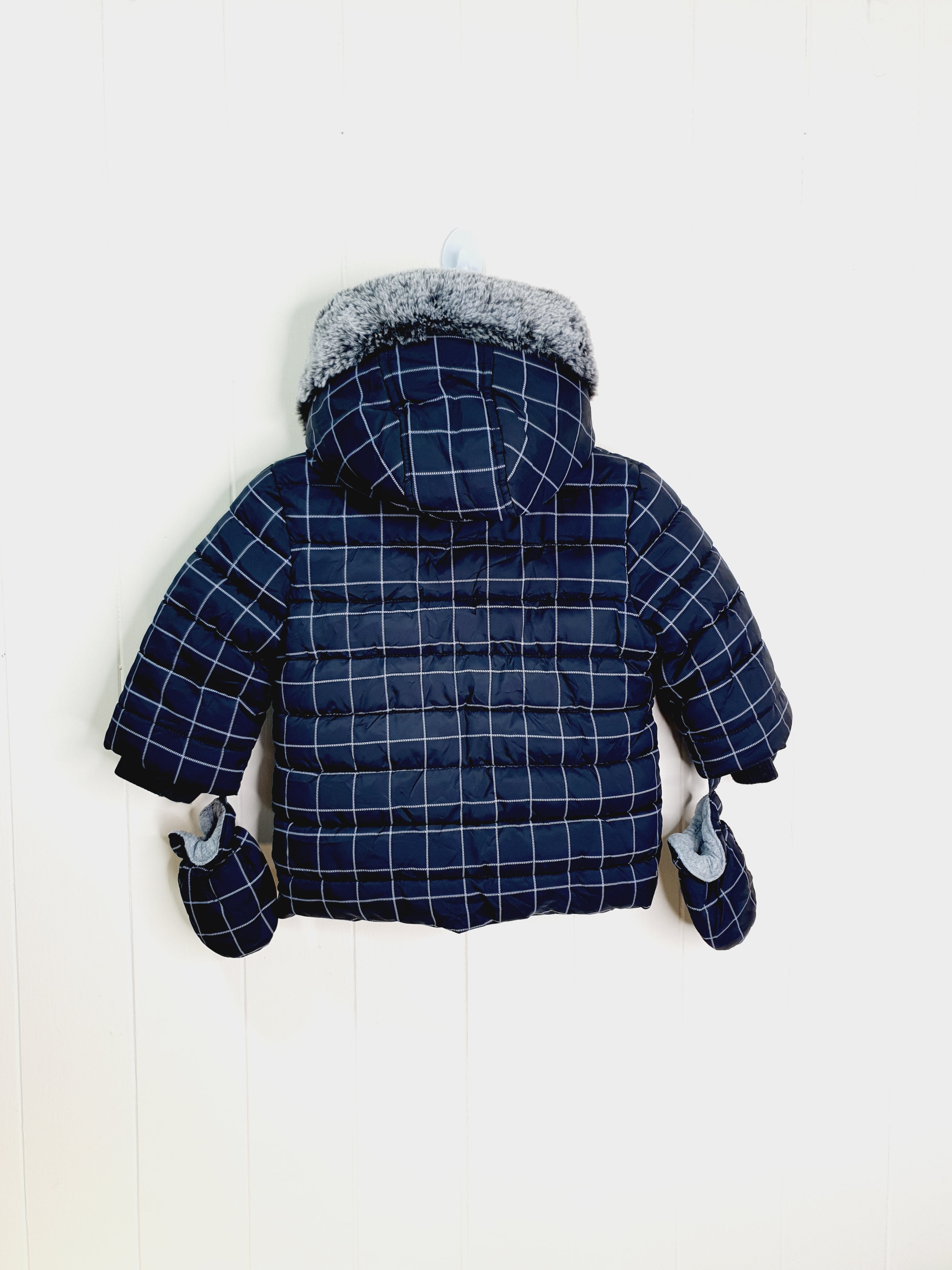 George checkered hooded jacket with mitts 3-6 months