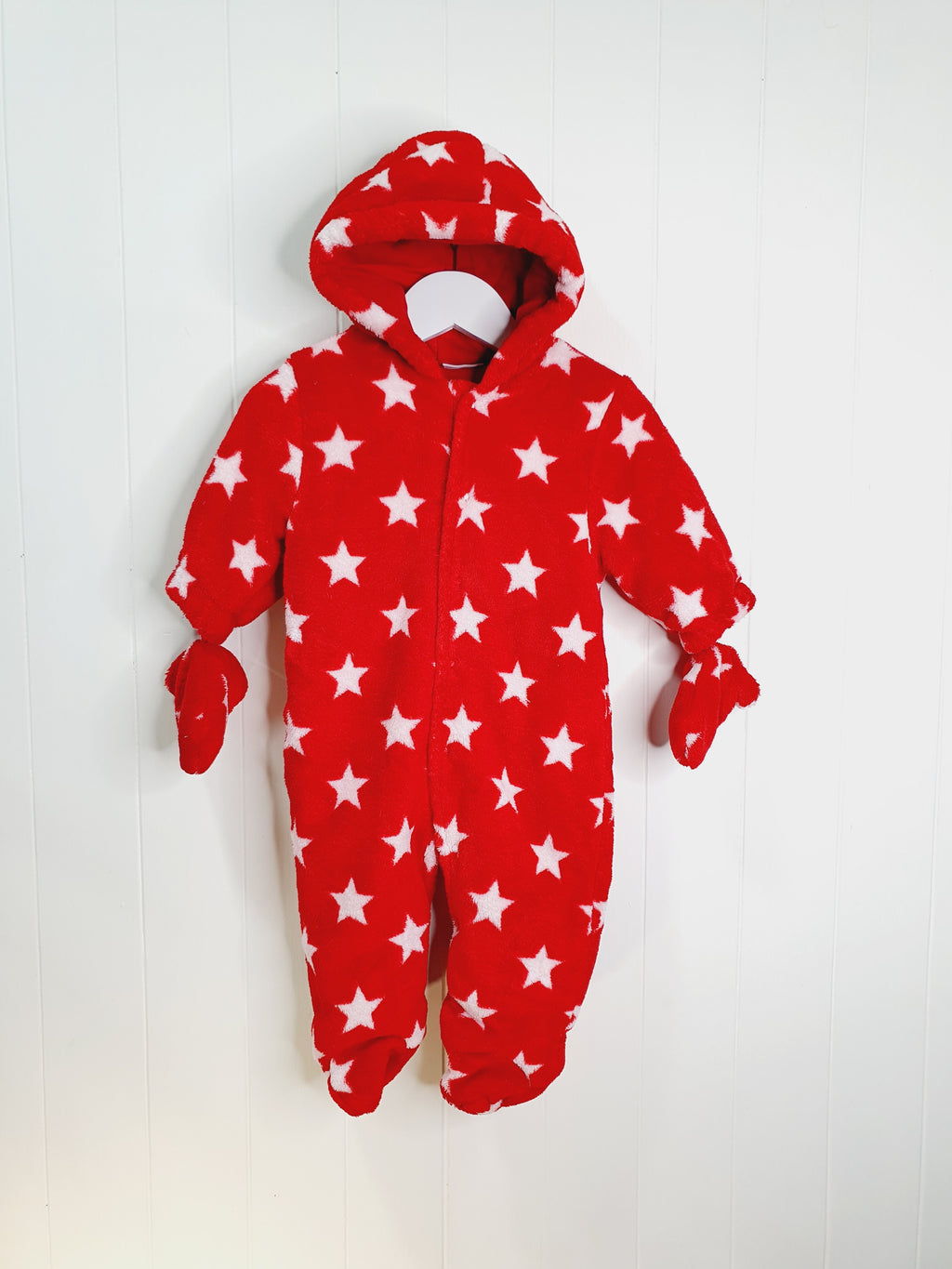 Next star print red fleece sleepsuit 3-6 months