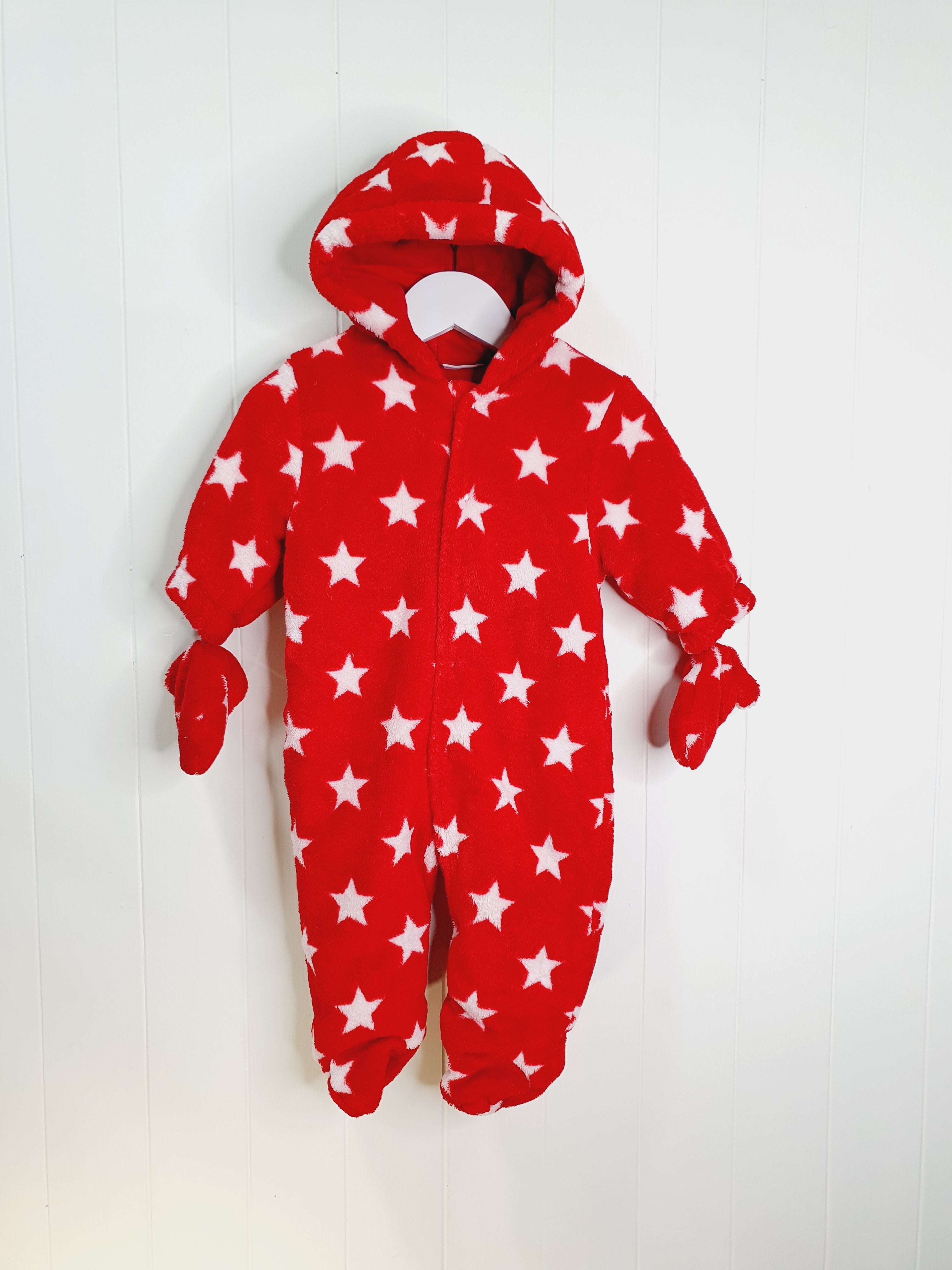 Next star print red fleece sleepsuit 3-6 months