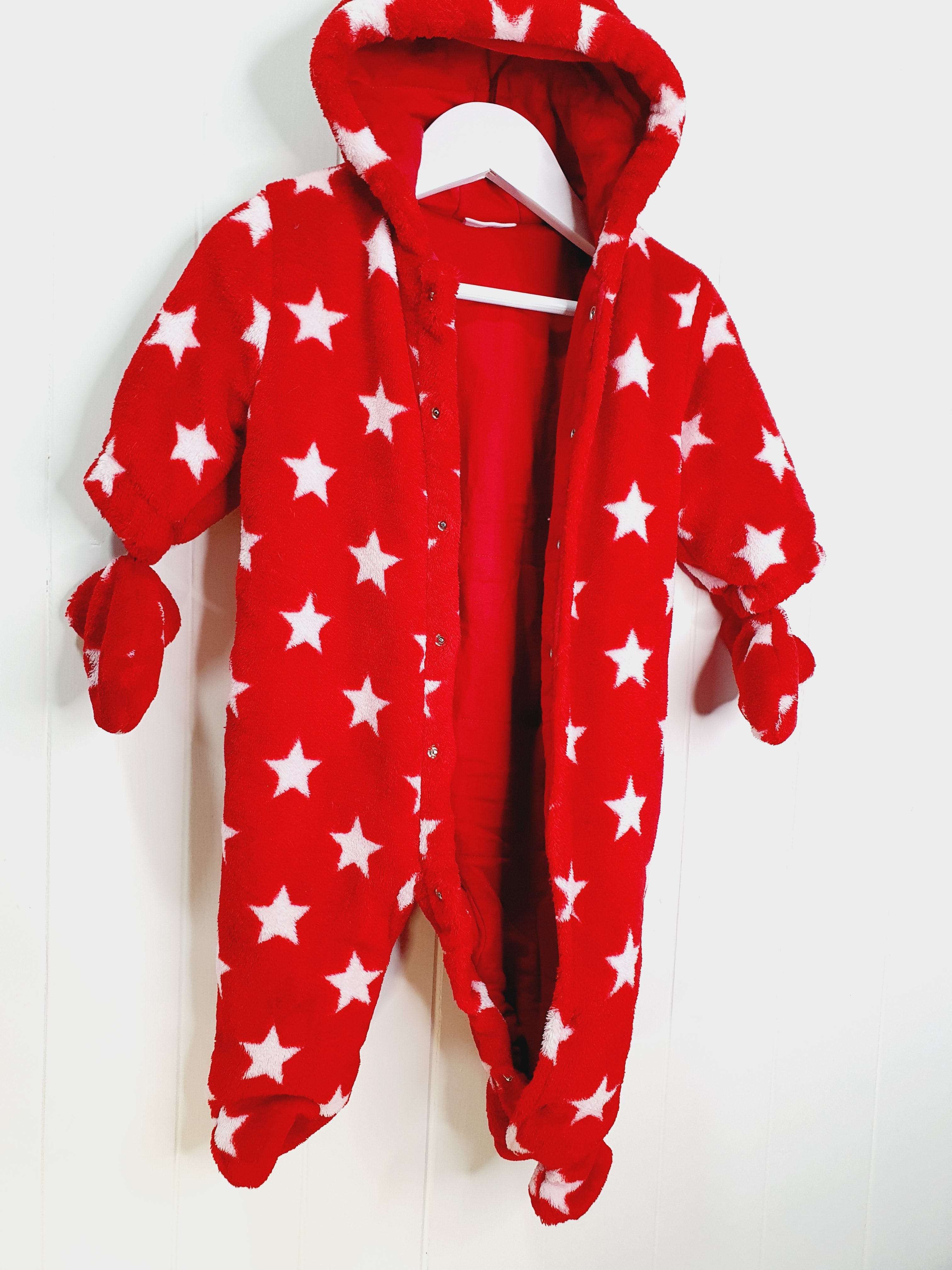 Next star print red fleece sleepsuit 3-6 months