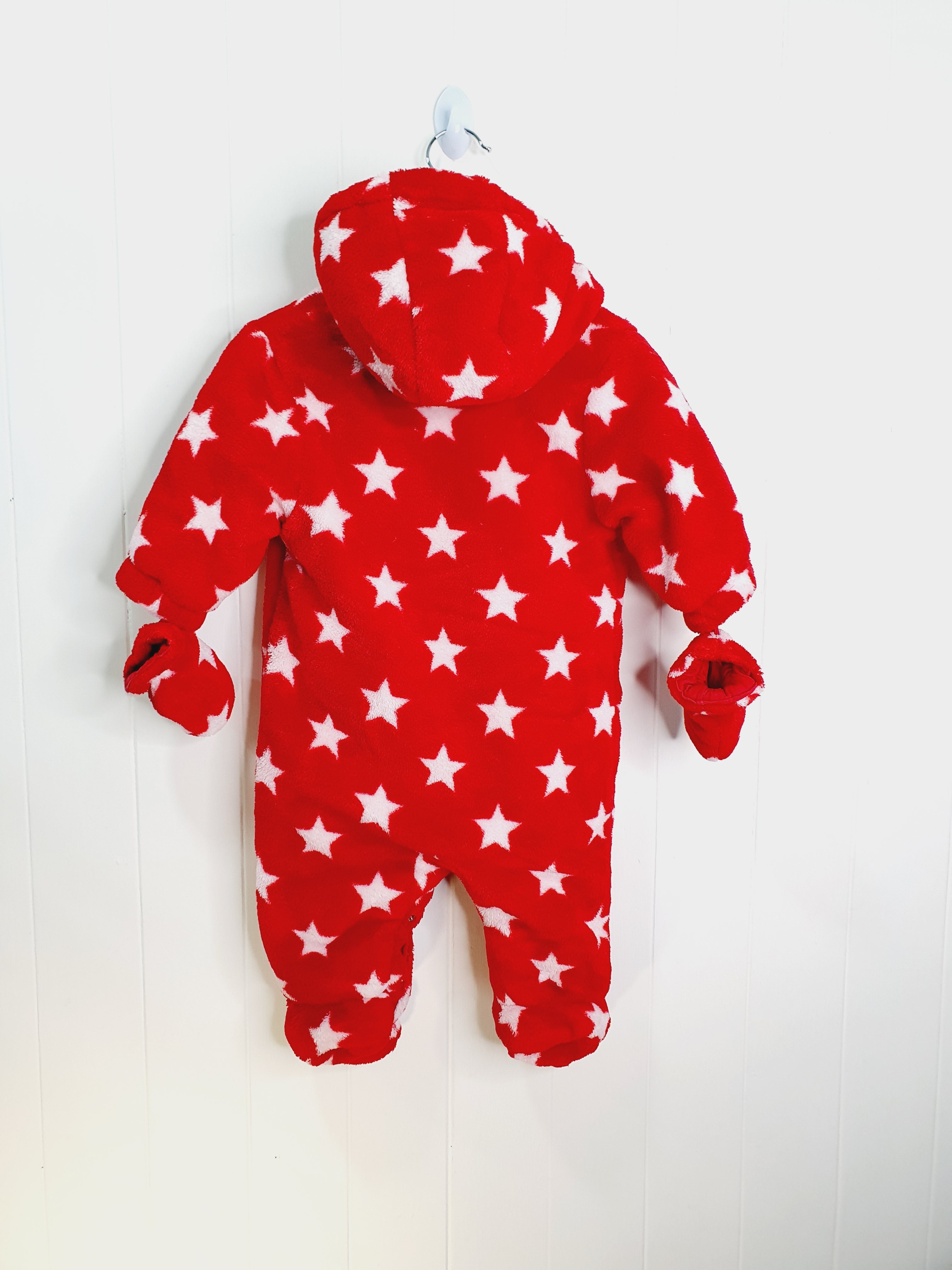 Next star print red fleece sleepsuit 3-6 months