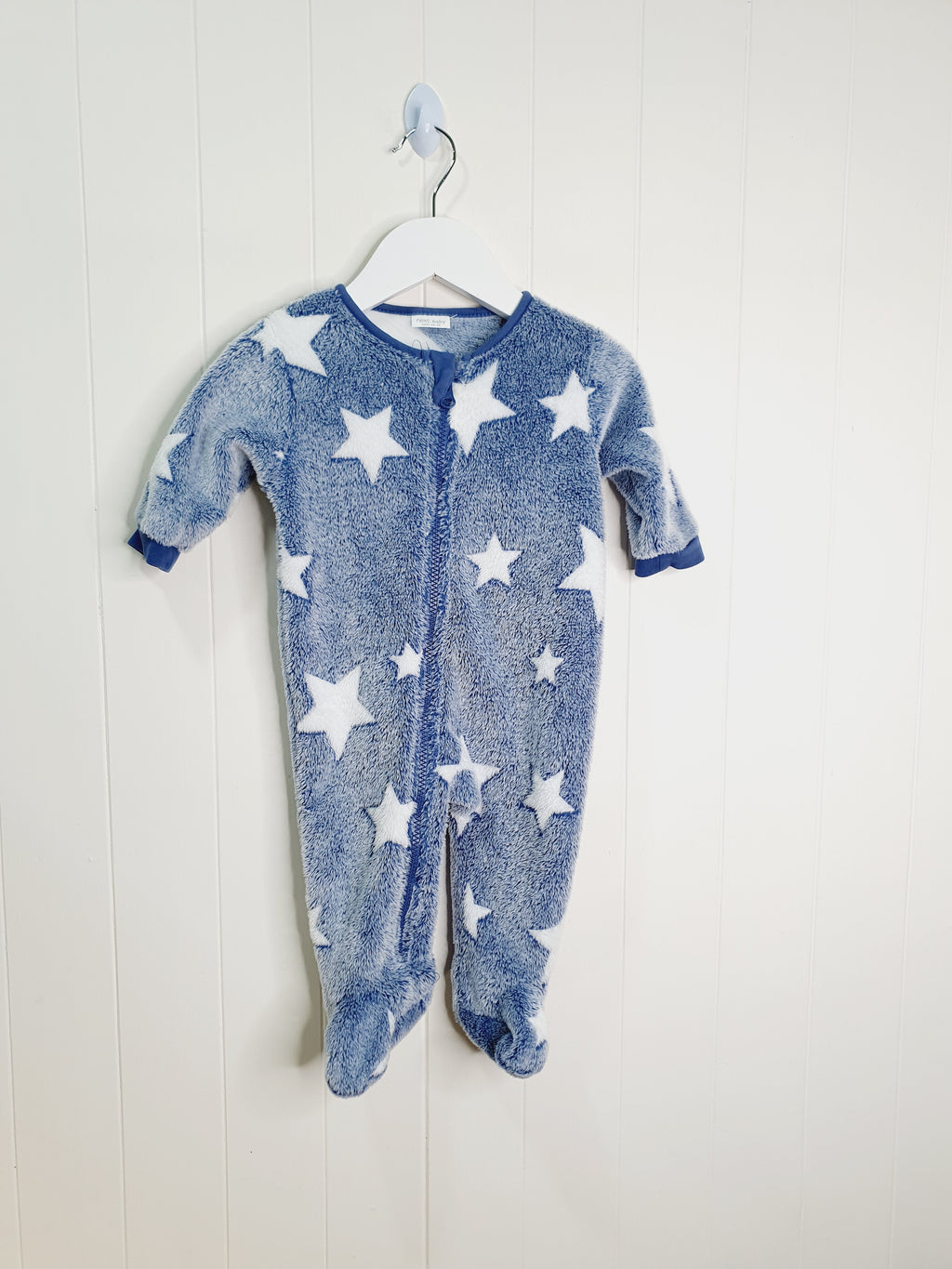 Next star print blue fleece sleepsuit 3-6 months