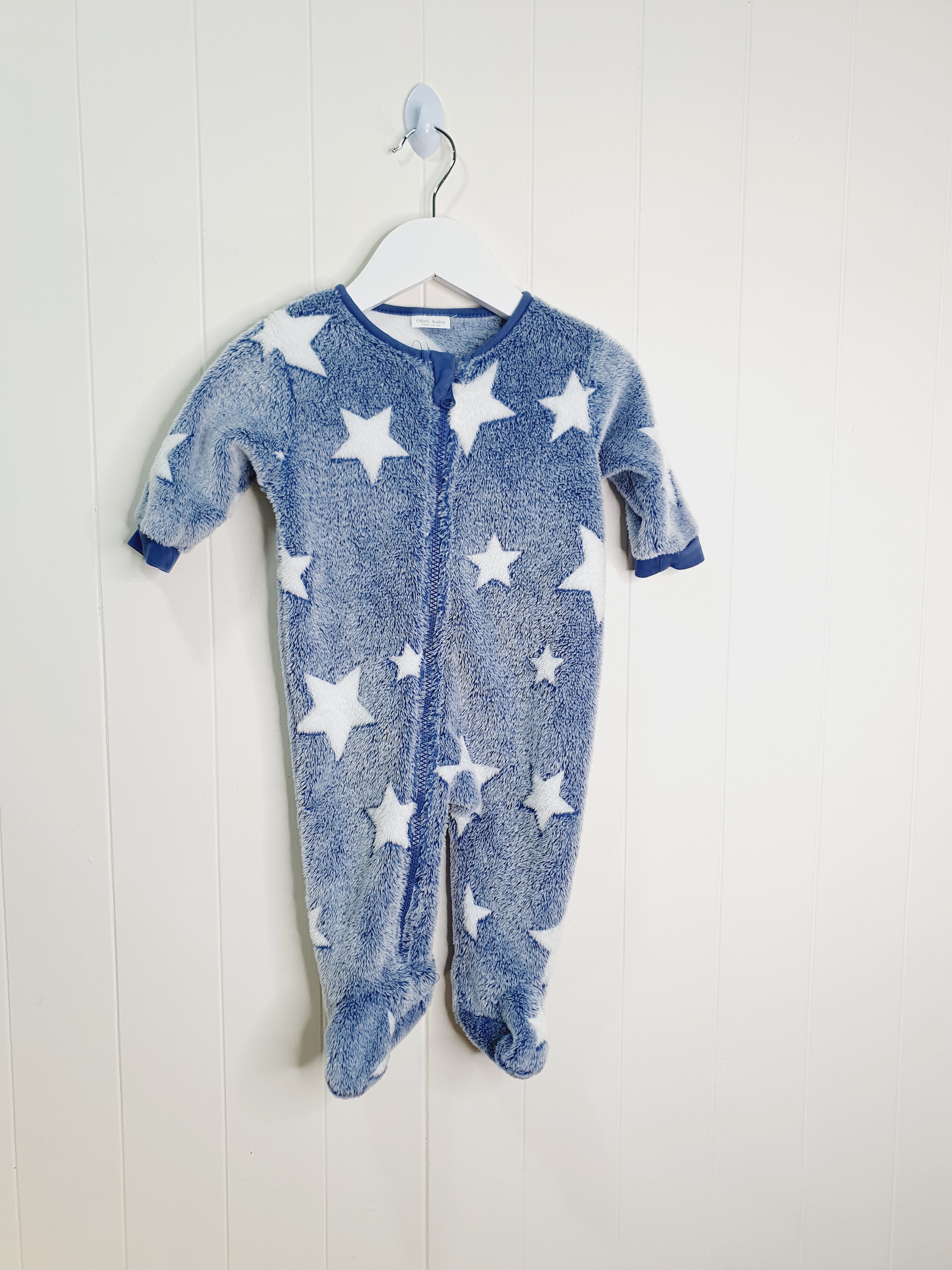 Next star print blue fleece sleepsuit 3-6 months