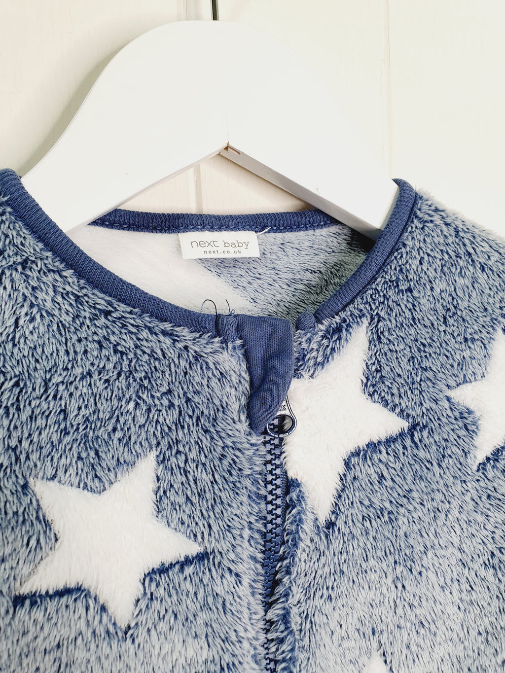Next star print blue fleece sleepsuit 3-6 months