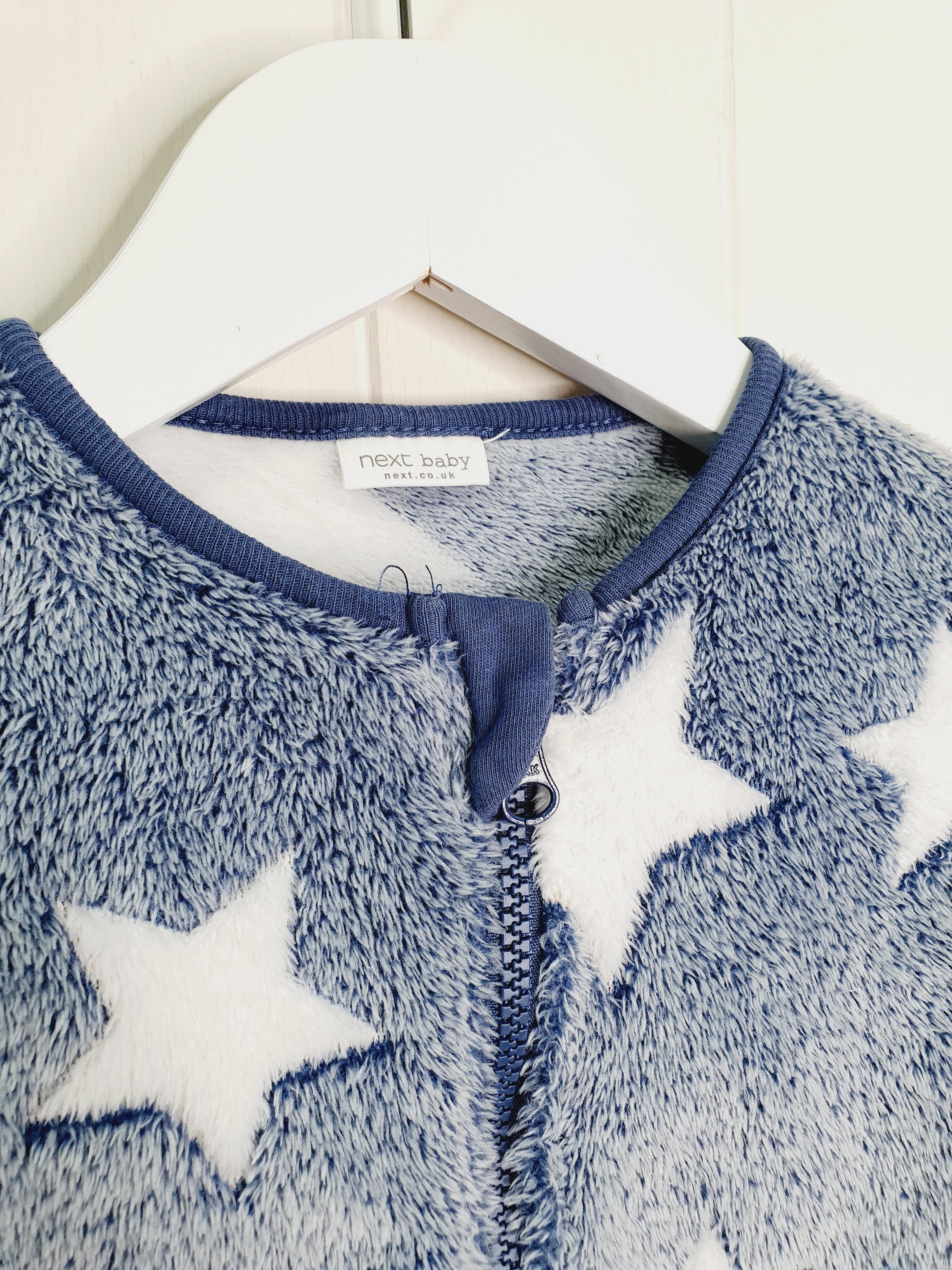 Next star print blue fleece sleepsuit 3-6 months