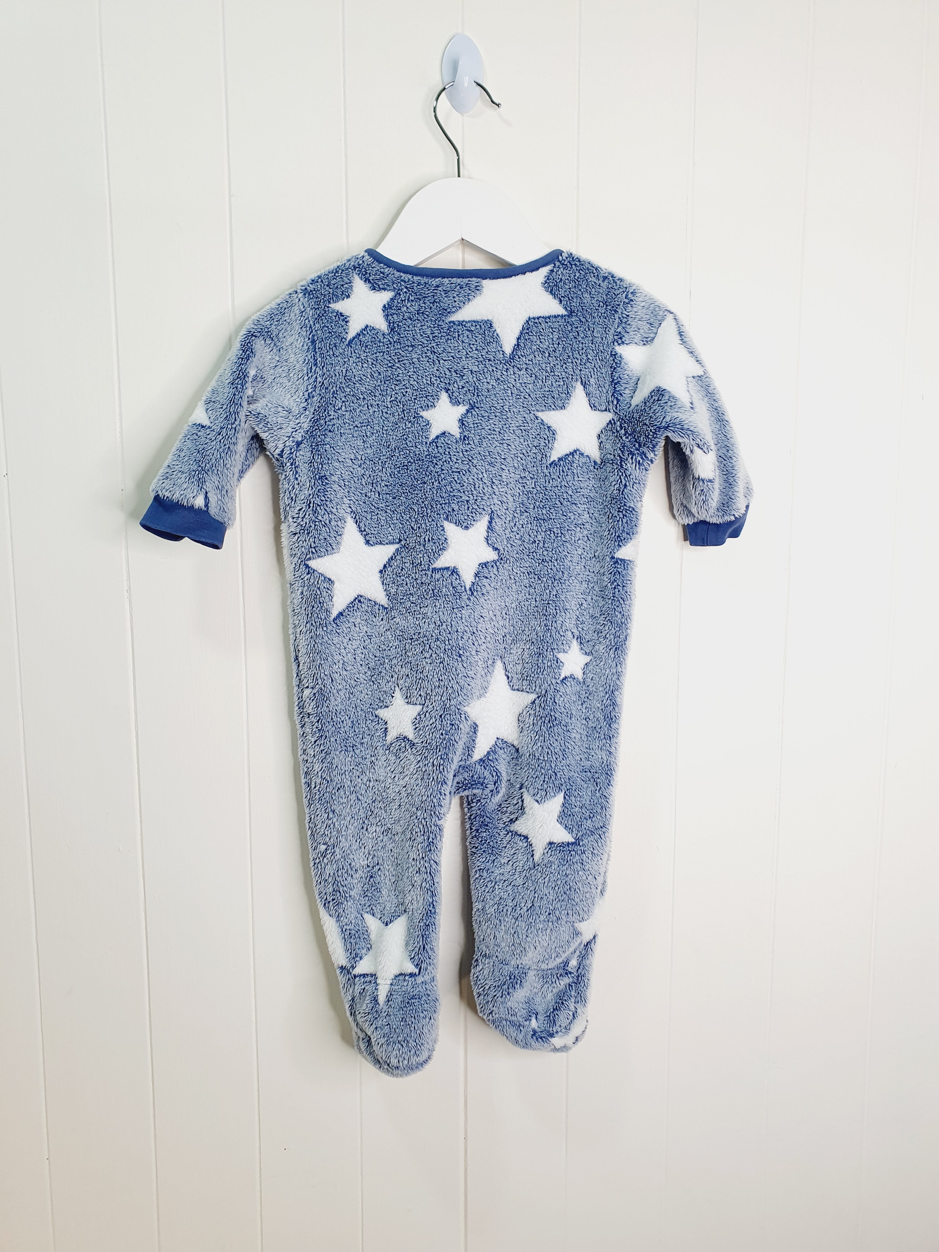 Next star print blue fleece sleepsuit 3-6 months