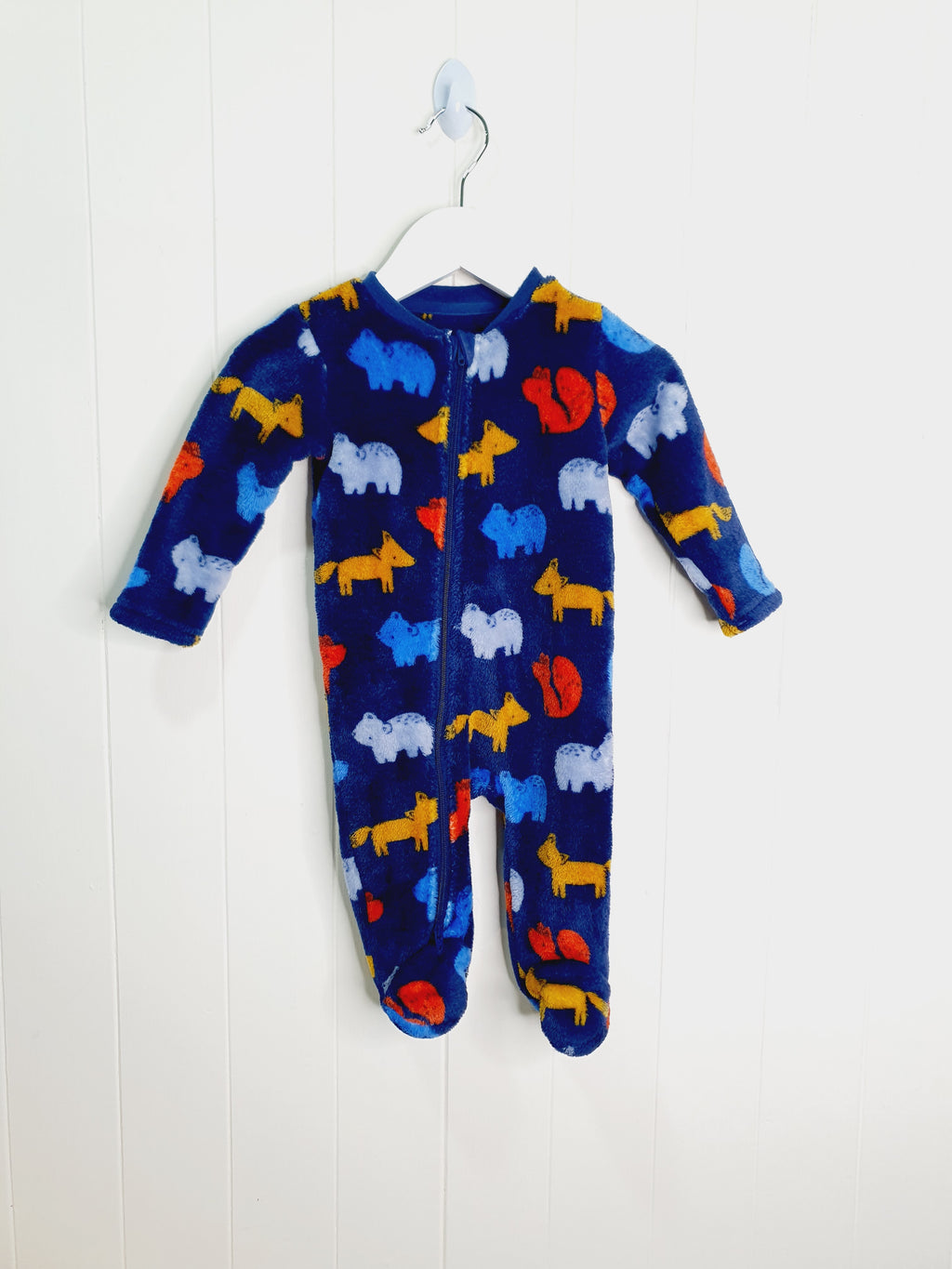 Nutmeg navy fleece sleepsuit animal print 3-6 months