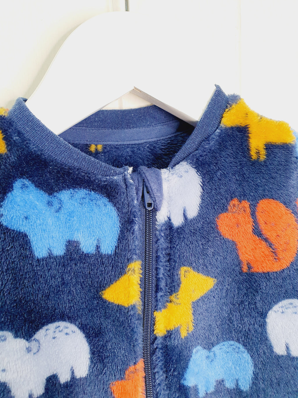 Nutmeg navy fleece sleepsuit animal print 3-6 months