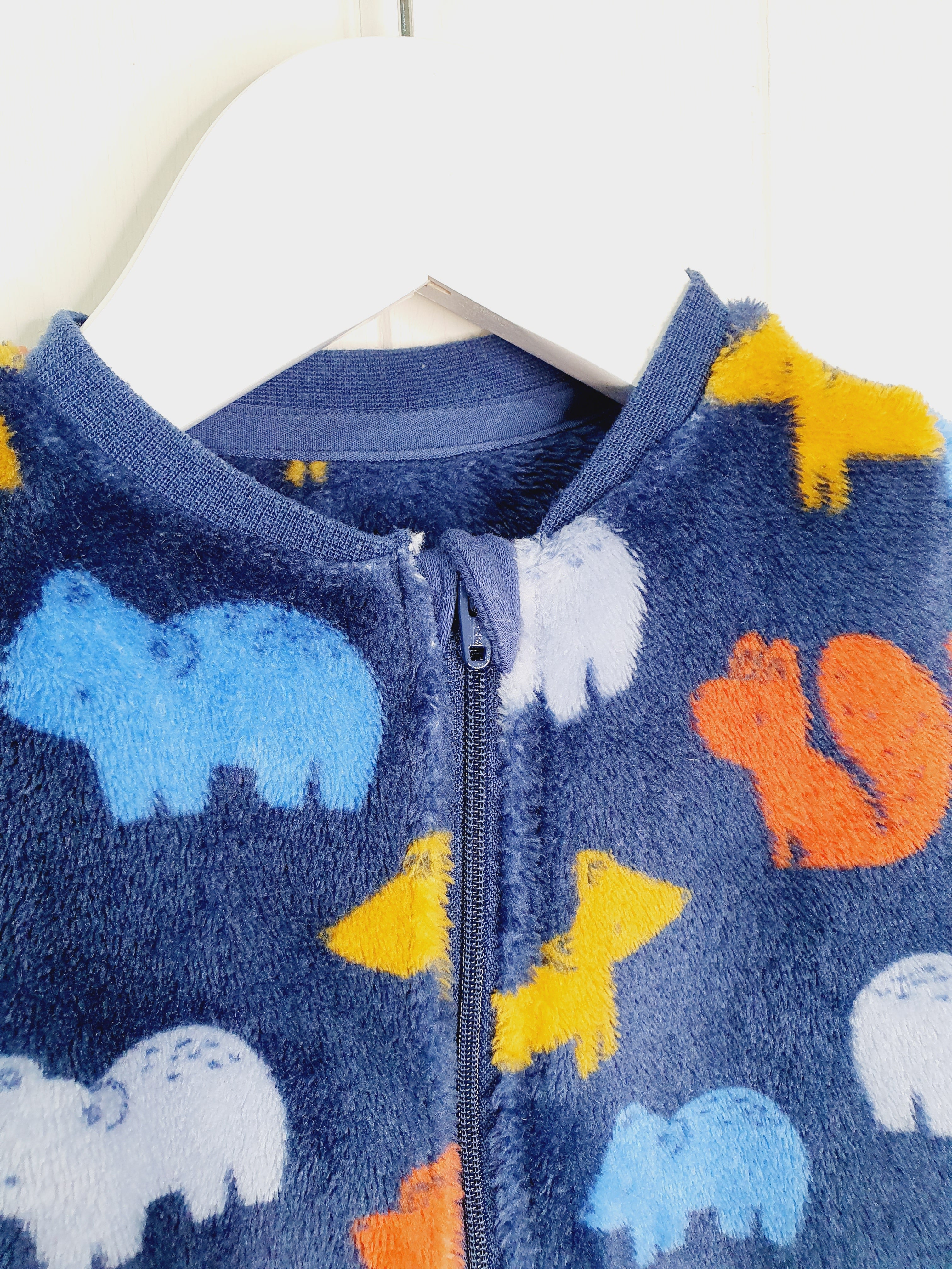 Nutmeg navy fleece sleepsuit animal print 3-6 months