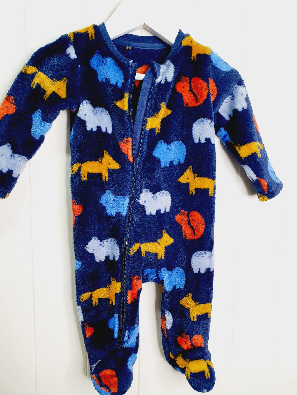 Nutmeg navy fleece sleepsuit animal print 3-6 months