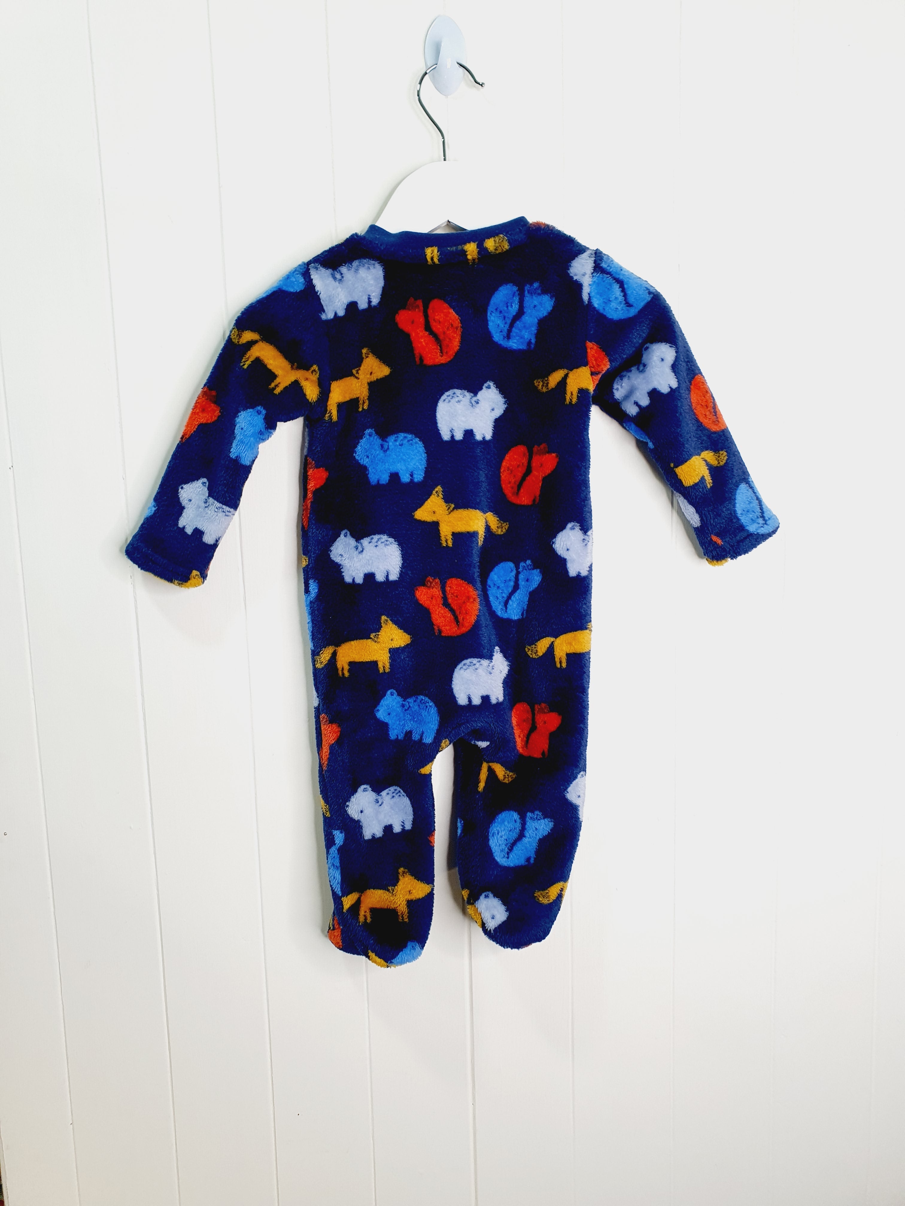 Nutmeg navy fleece sleepsuit animal print 3-6 months