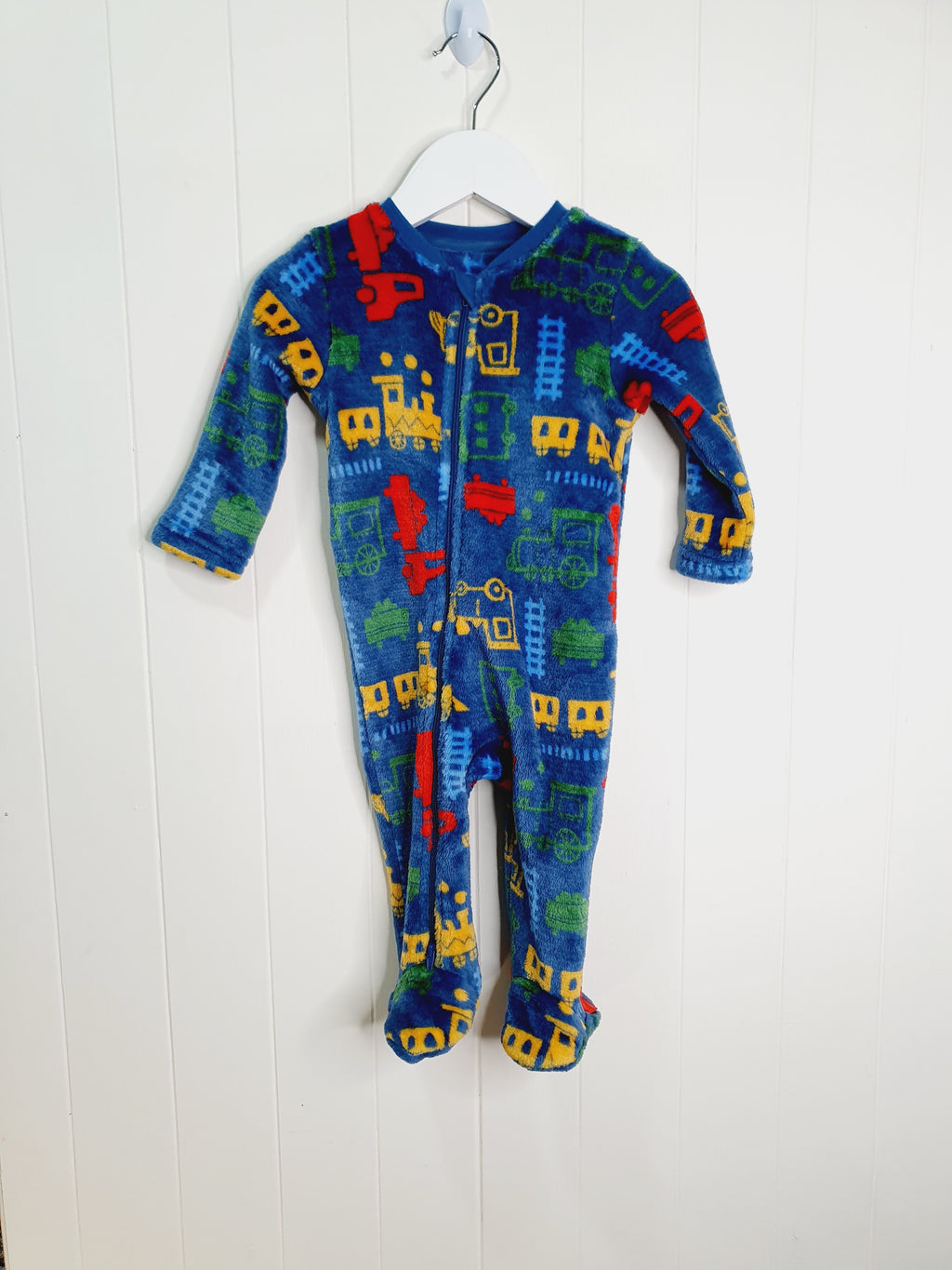 Nutmeg boys fleece sleepauit with train print 6-9 months