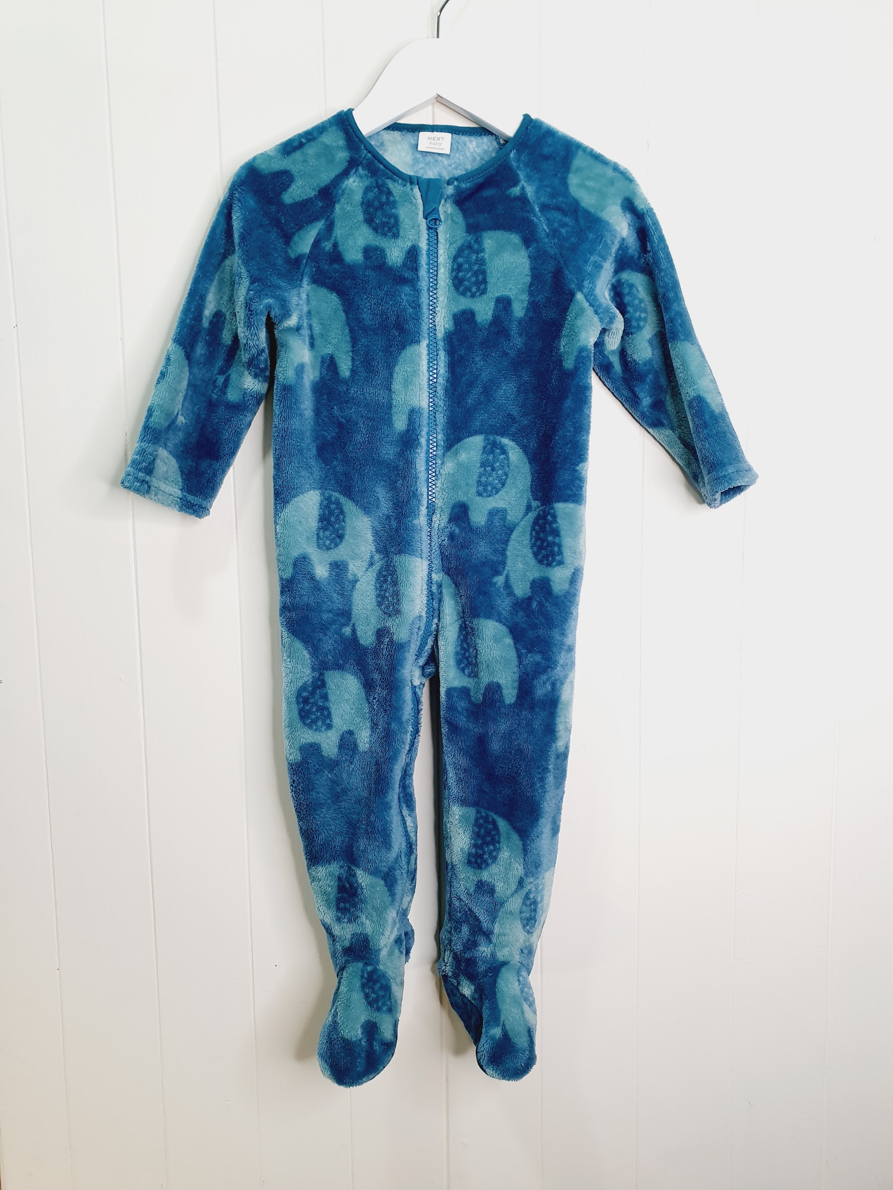 Next teal blue baby fleece sleepsuit elephant print 12-18 months