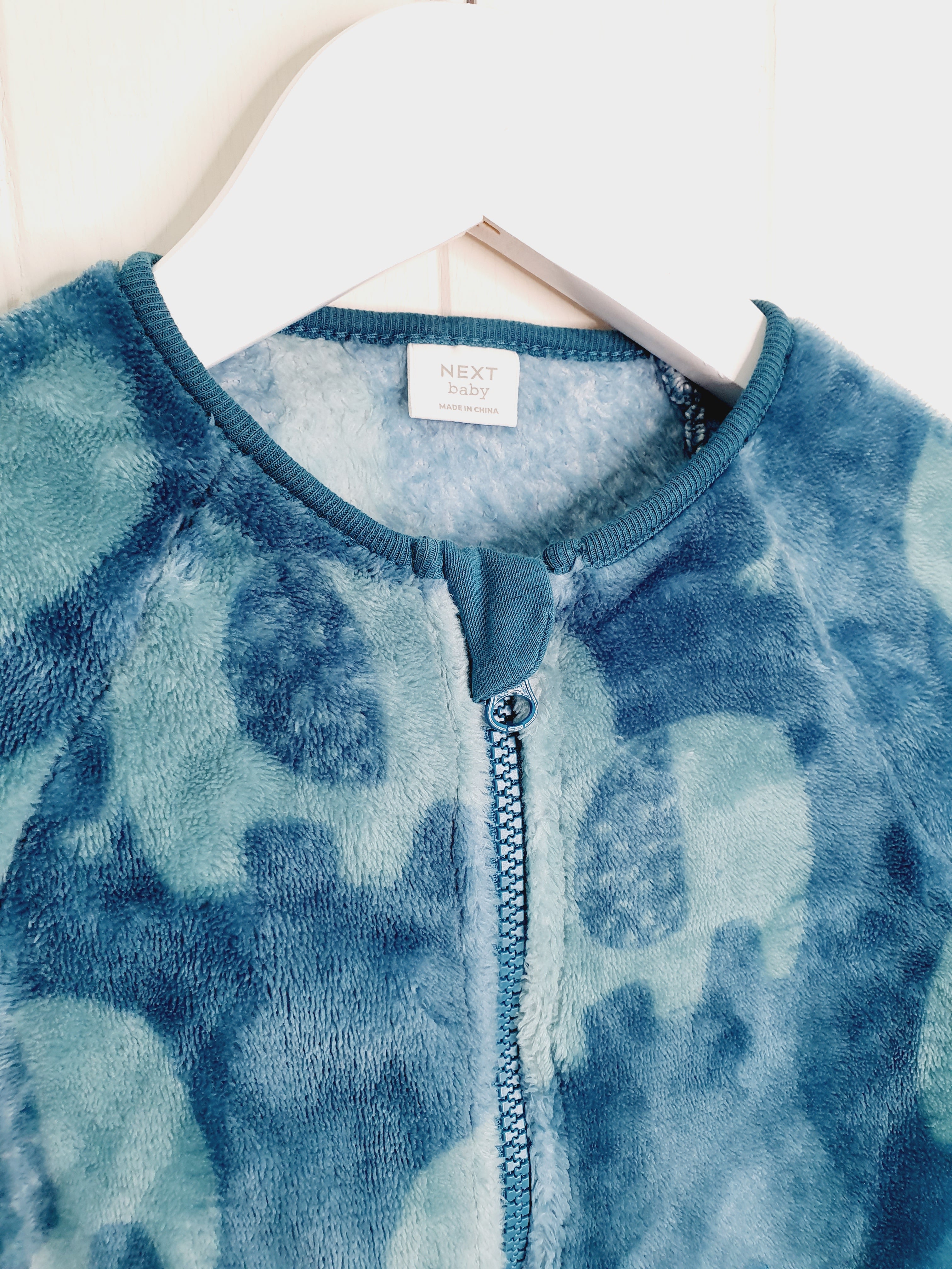 Next teal blue baby fleece sleepsuit elephant print 12-18 months