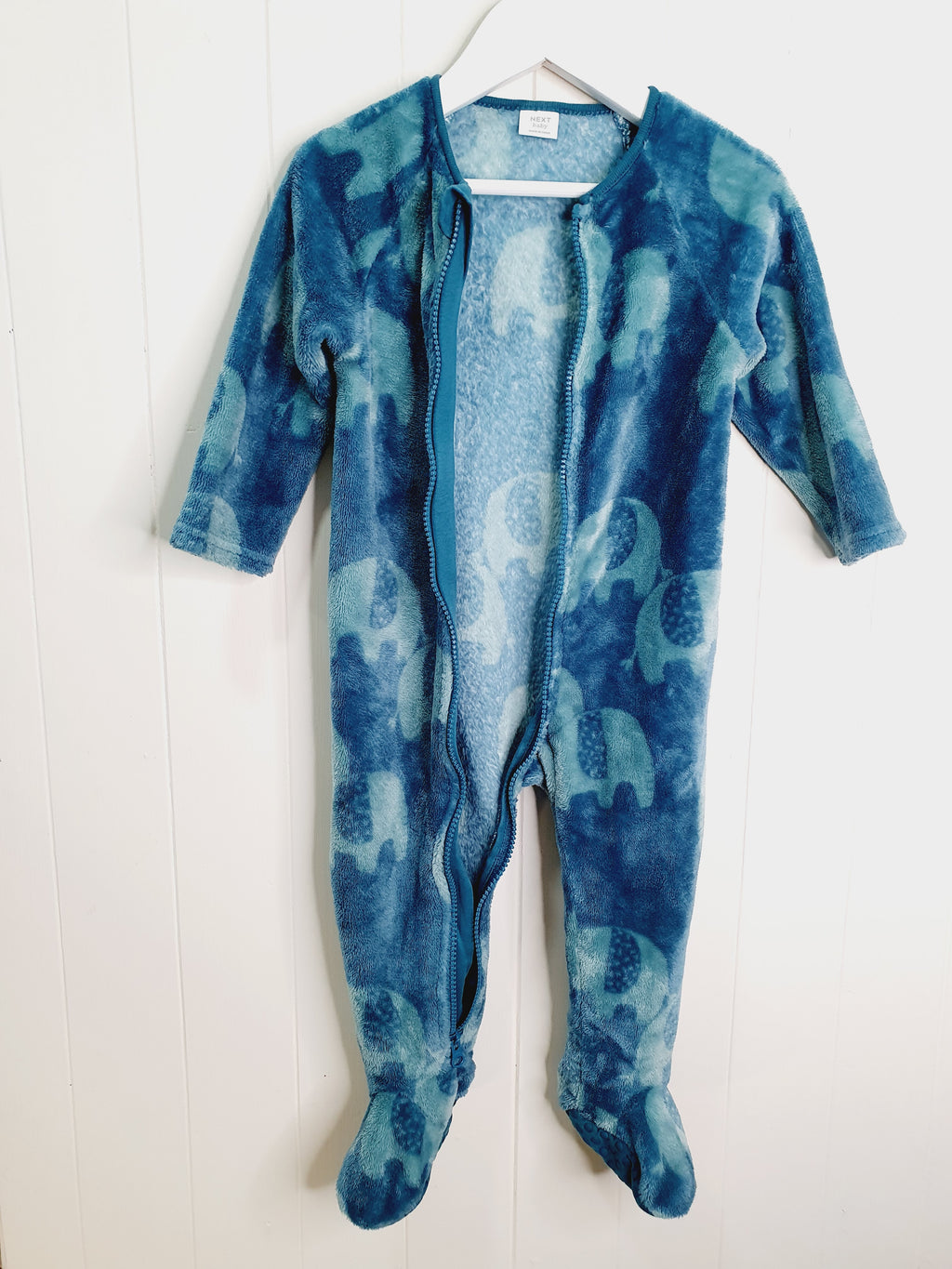 Next teal blue baby fleece sleepsuit elephant print 12-18 months