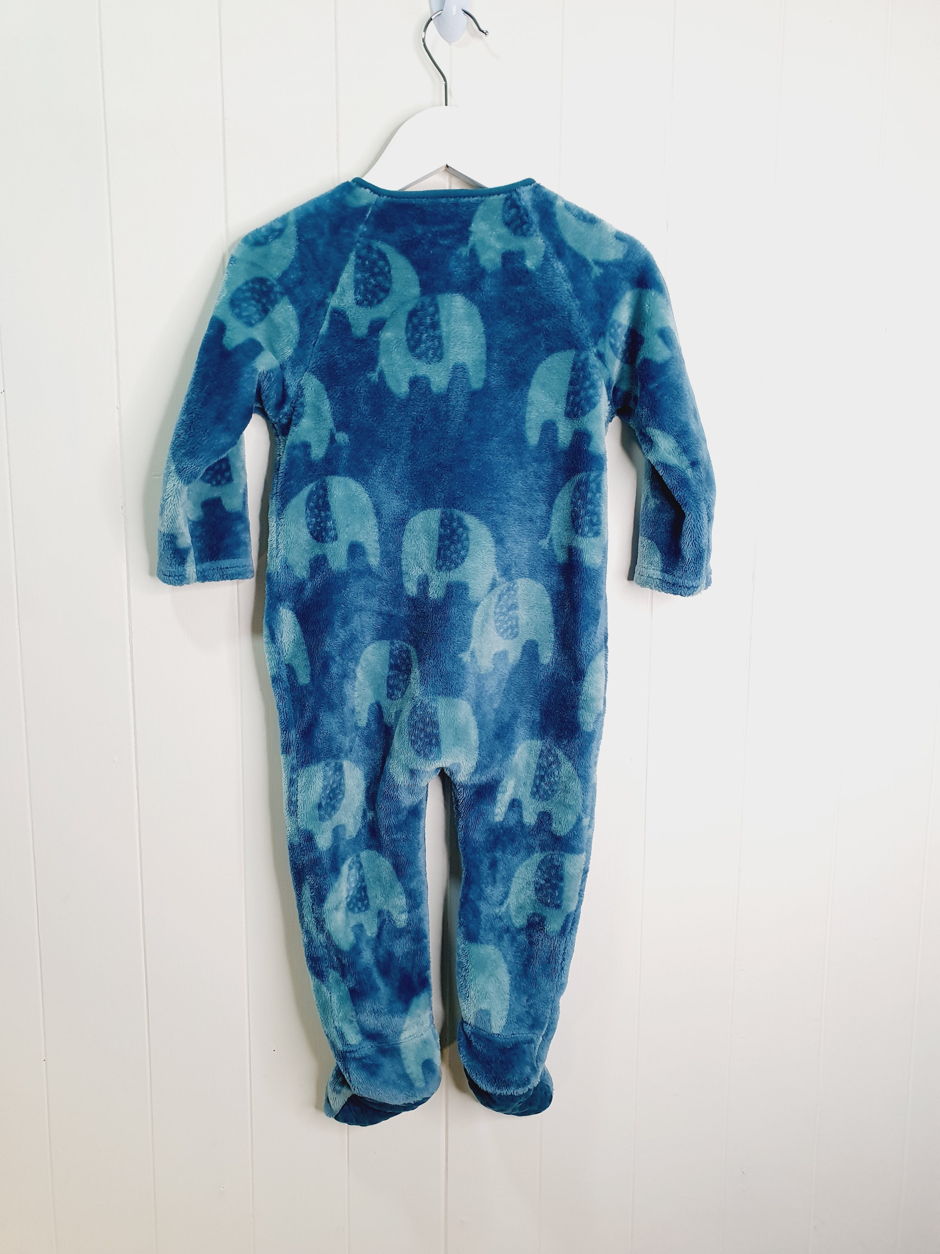 Next teal blue baby fleece sleepsuit elephant print 12-18 months