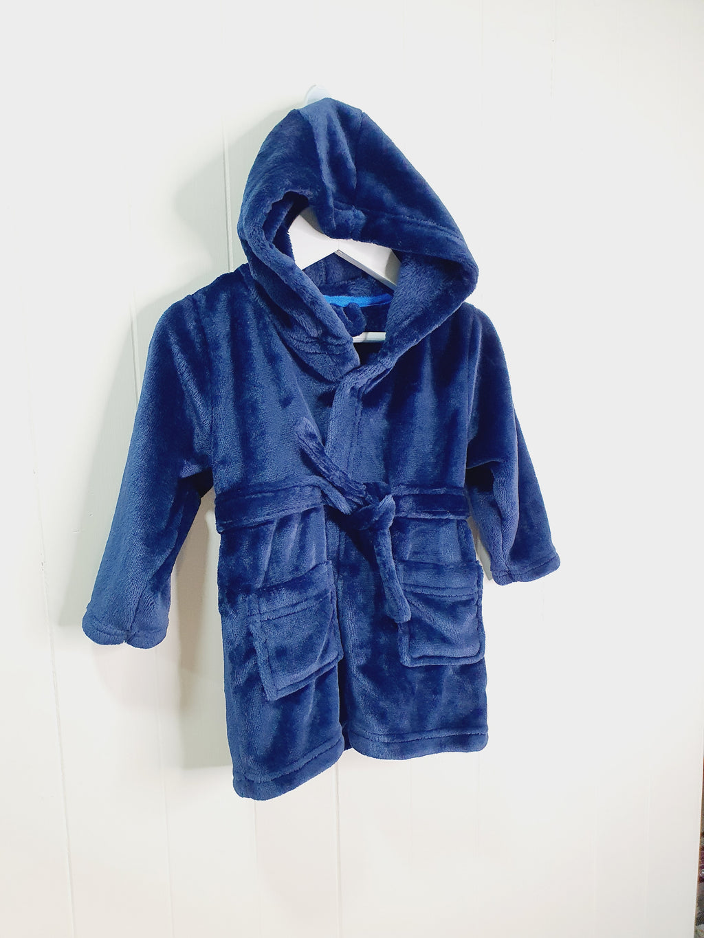 Matalan navy fleece hooded dressing gown 9-12 months
