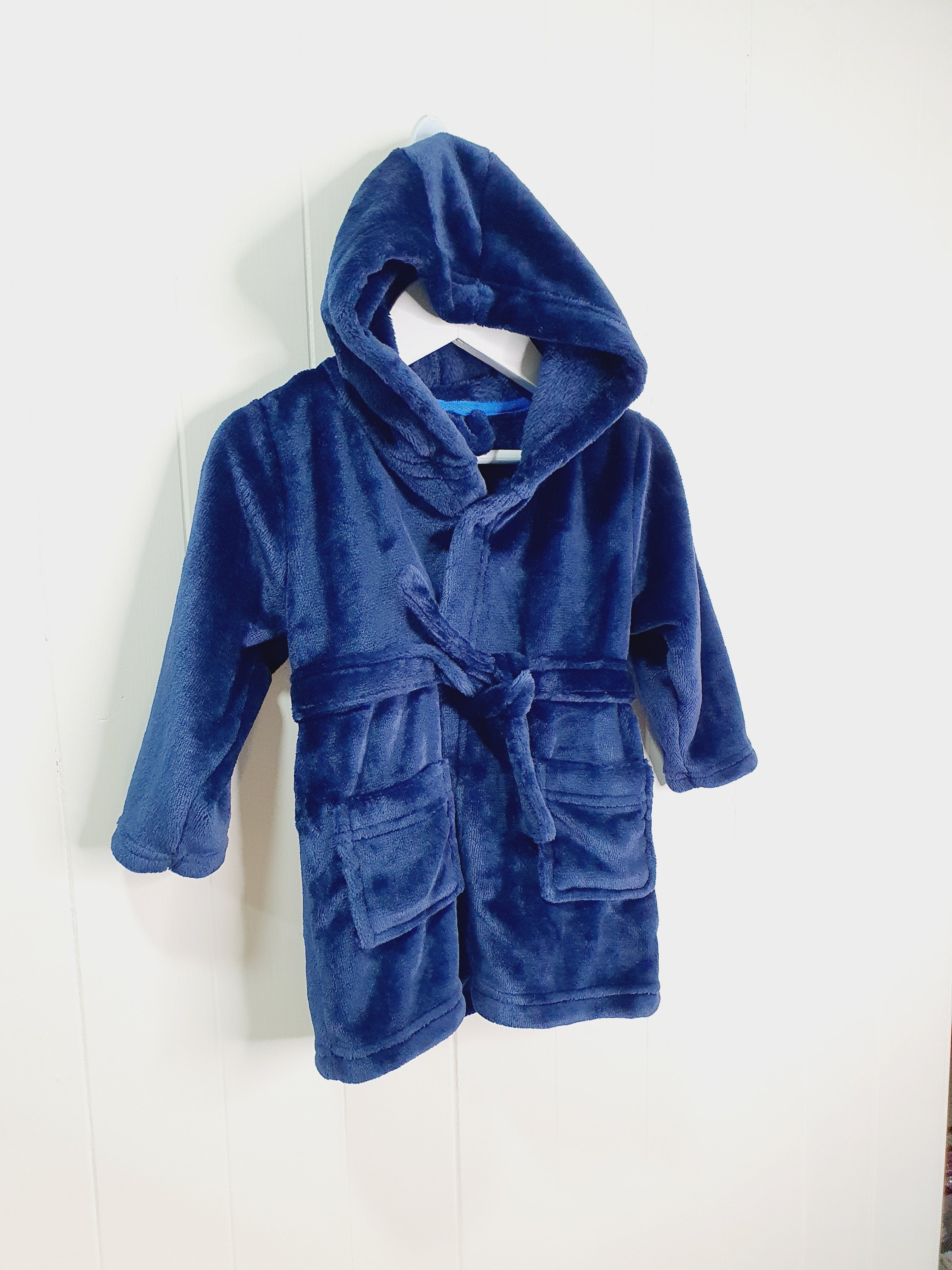 Matalan navy fleece hooded dressing gown 9-12 months