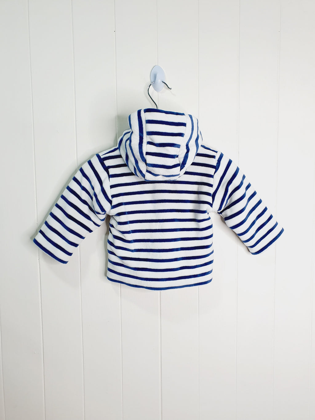 M&S white and blue stripy velour jacket 0-3 months