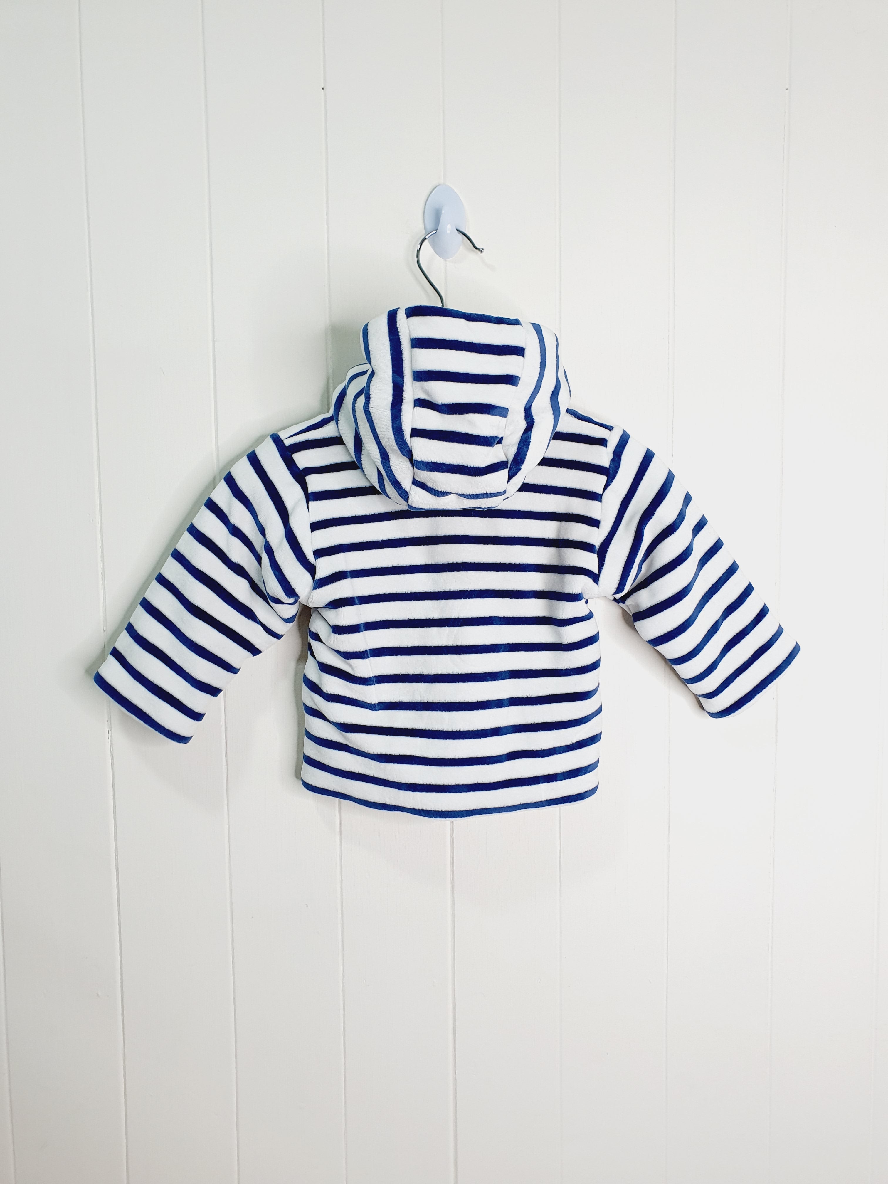 M&S white and blue stripy velour jacket 0-3 months